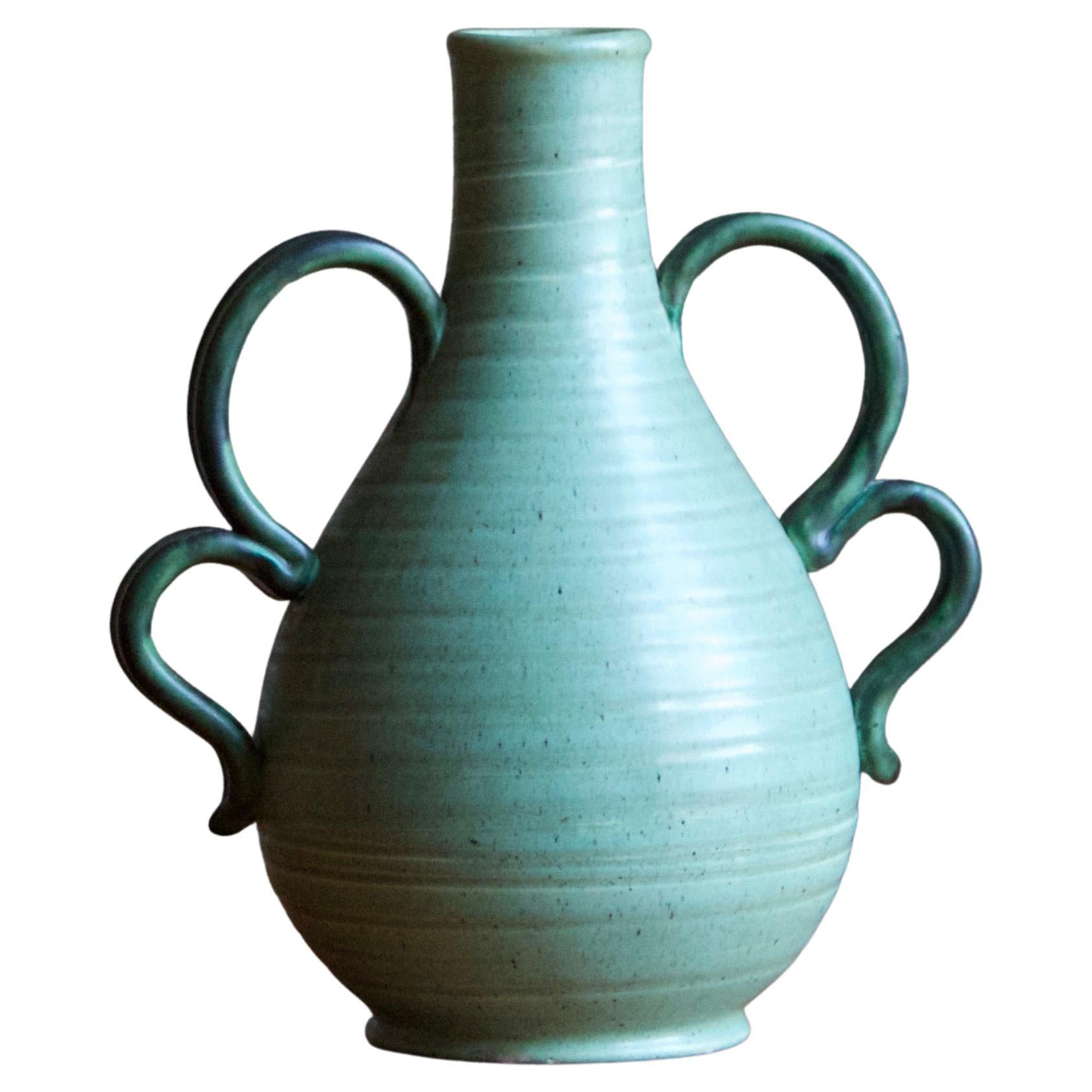 Eva Jancke Björk, Vase, Green Glaze Ceramic, for Bo Fajans, Sweden, 1940s