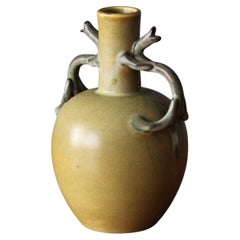 Eva Jancke Björk, Vase, Green Glaze Ceramic, for Bo Fajans, Sweden, 1940s