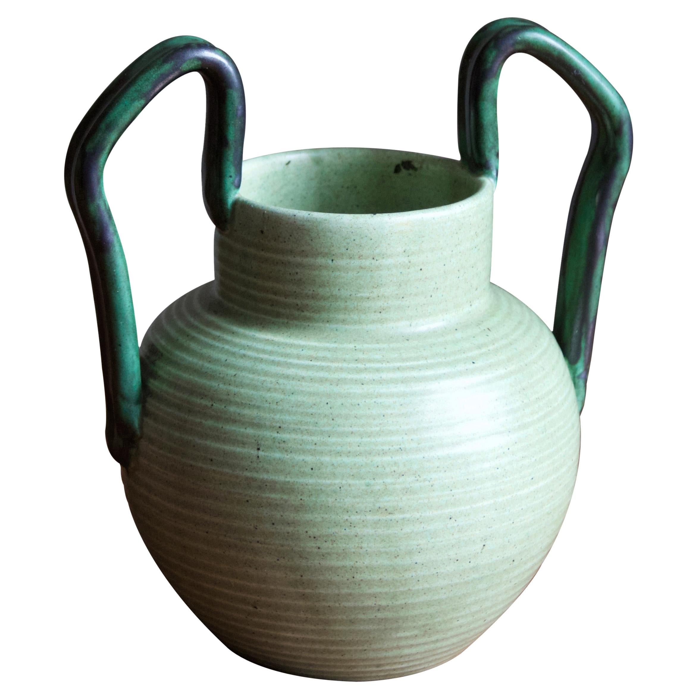 Eva Jancke Björk, Vase, Green Glaze Ceramic, for Bo Fajans, Sweden, 1948