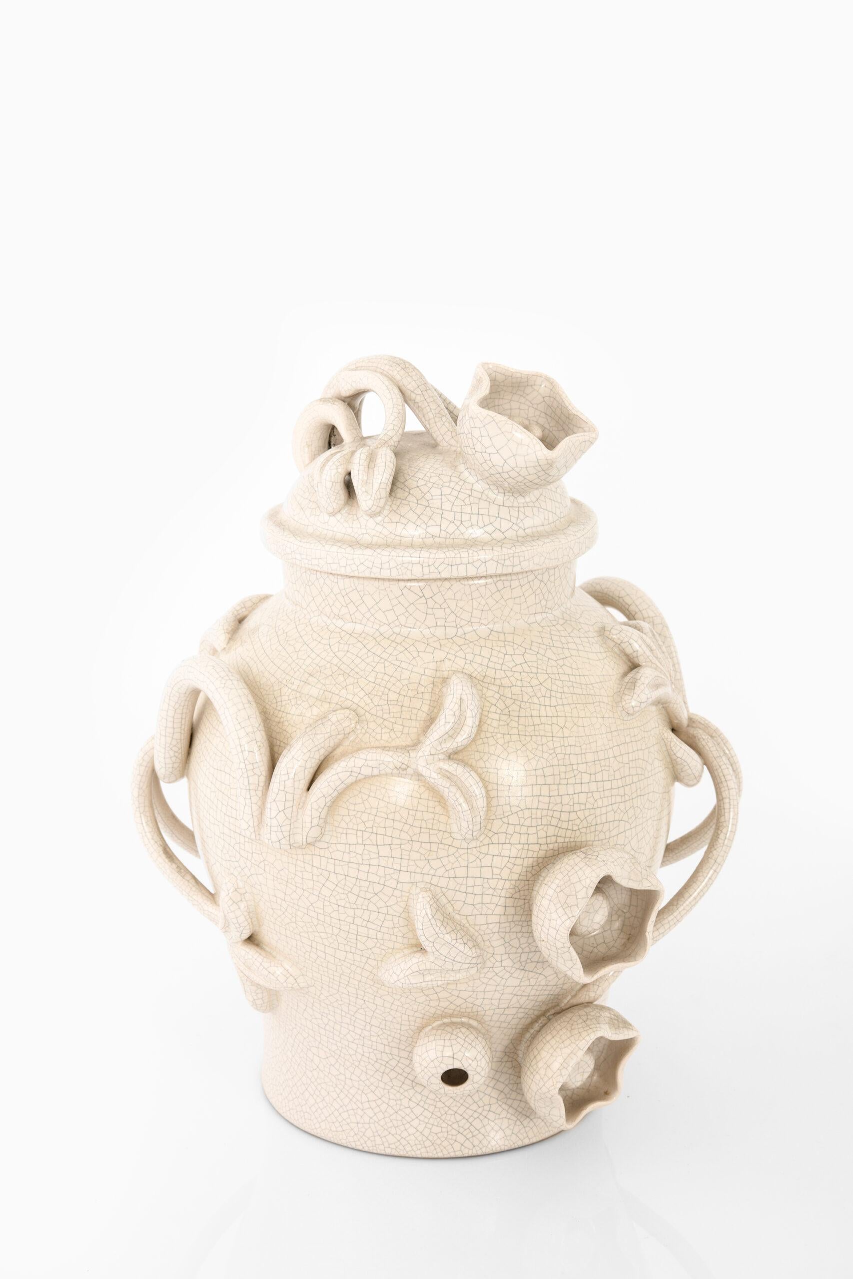 Rare ceramic vase with lid designed by Eva Jancke-Björk. Produced by Bo Fajans Gefle, Made in Sweden.