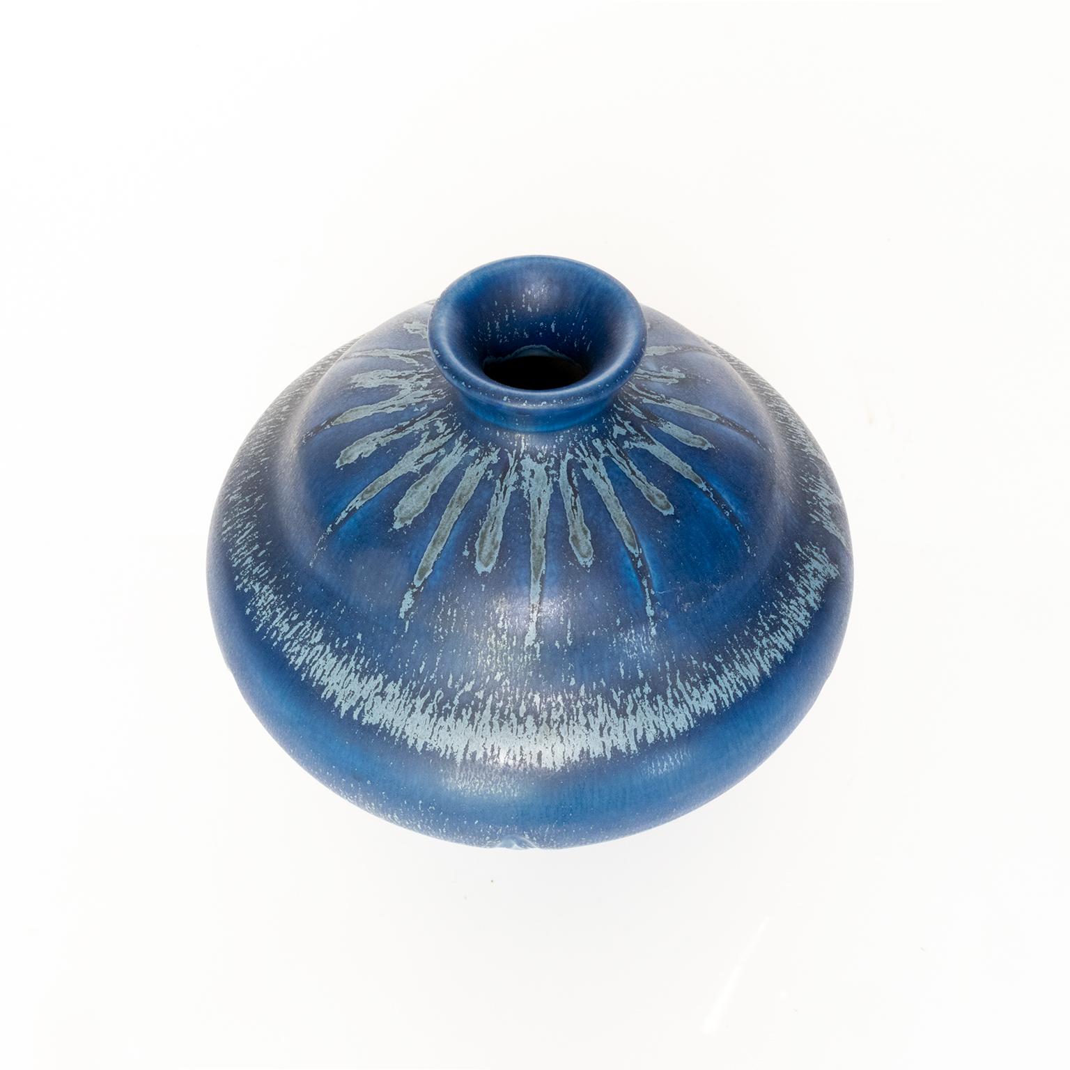 Scandinavian Modern Eva Jancke-Björk Vase with Blue Glaze, from Bo Fajans, Sweden