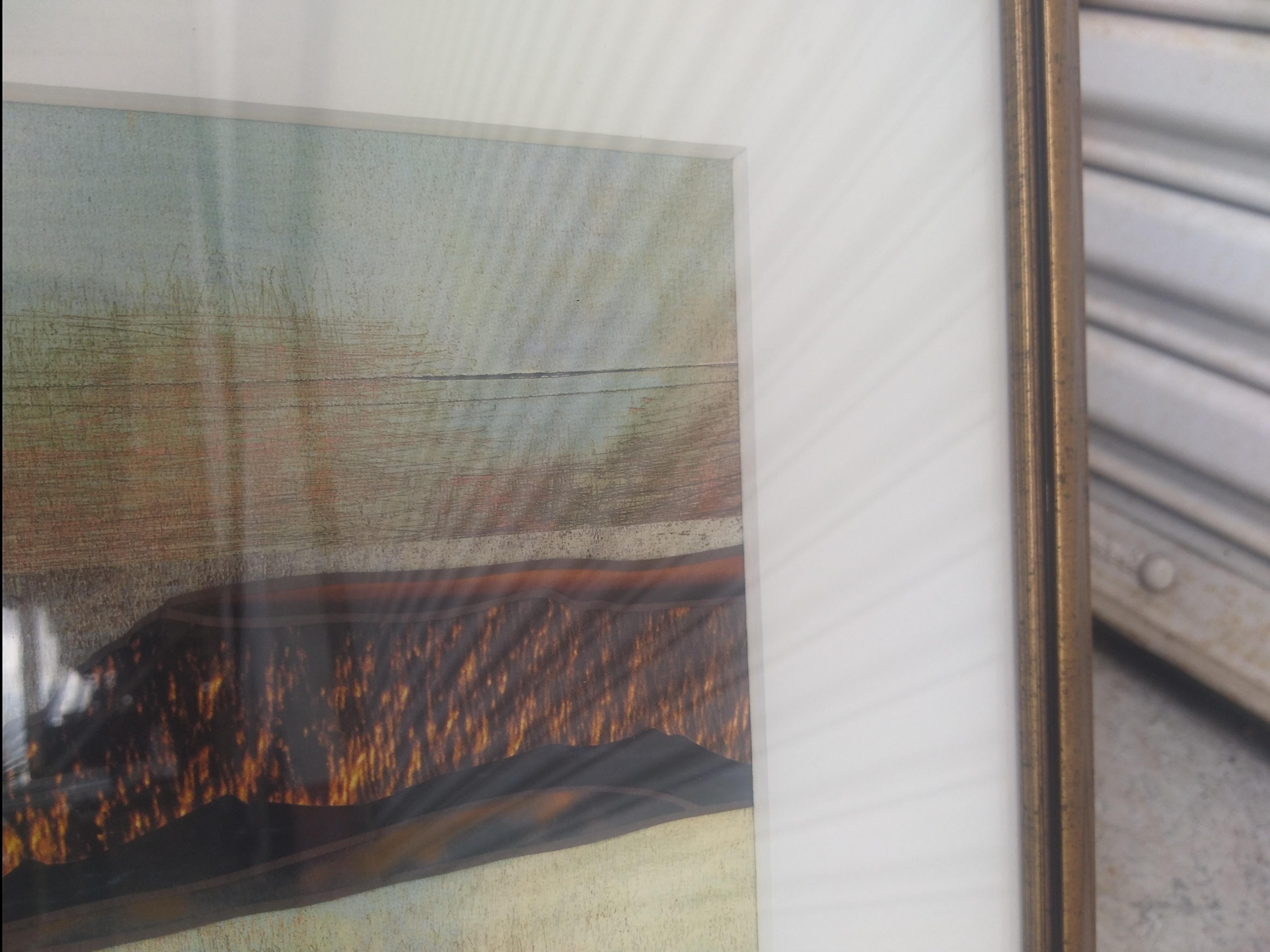 This is an interesting lithograph by the artist. It's signed, numbered (53/400) and titled on the front.

The frame size is 17 x 13.