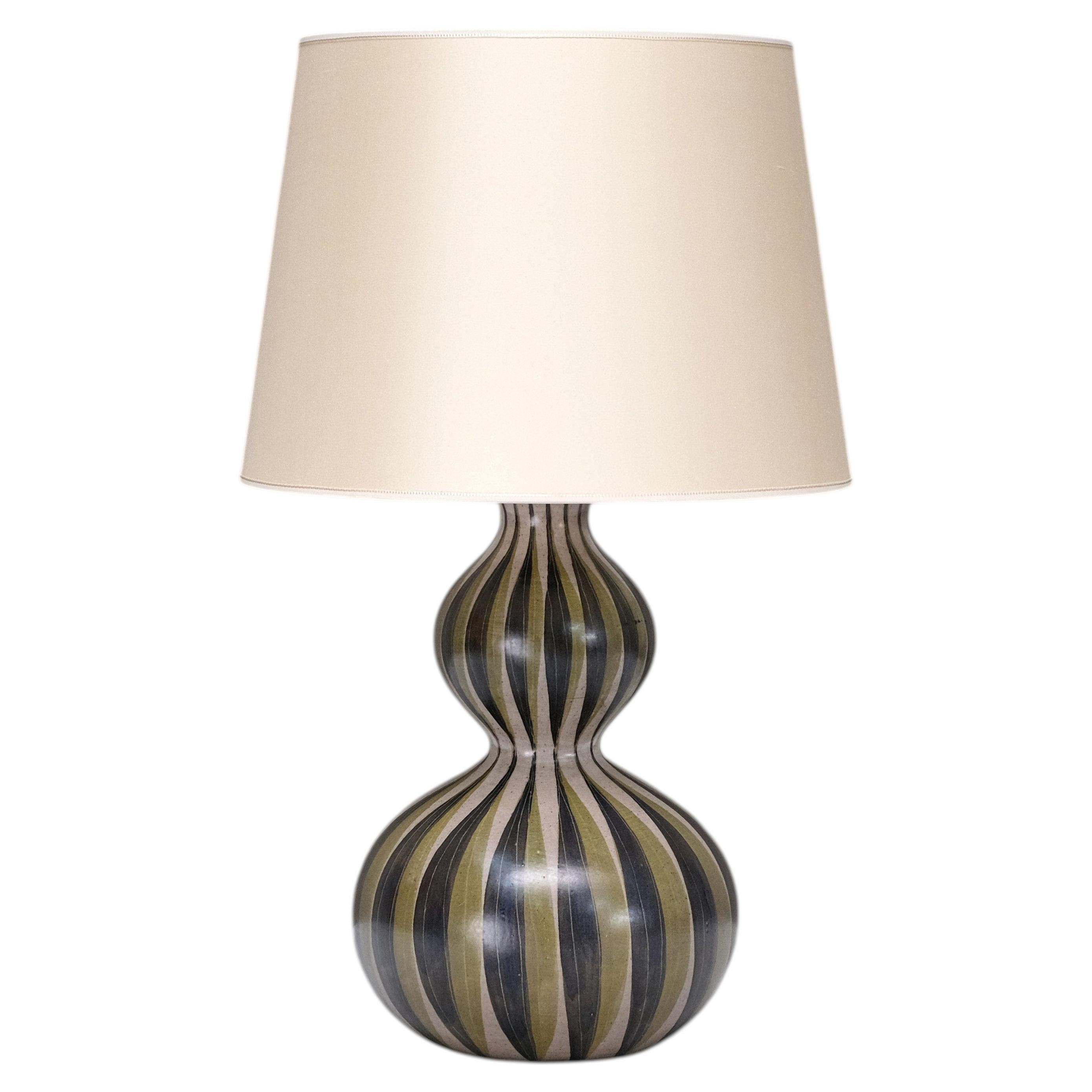 Eva & Johannes Andersen Hand Painted Ceramic Table Lamp, Denmark, 1950s