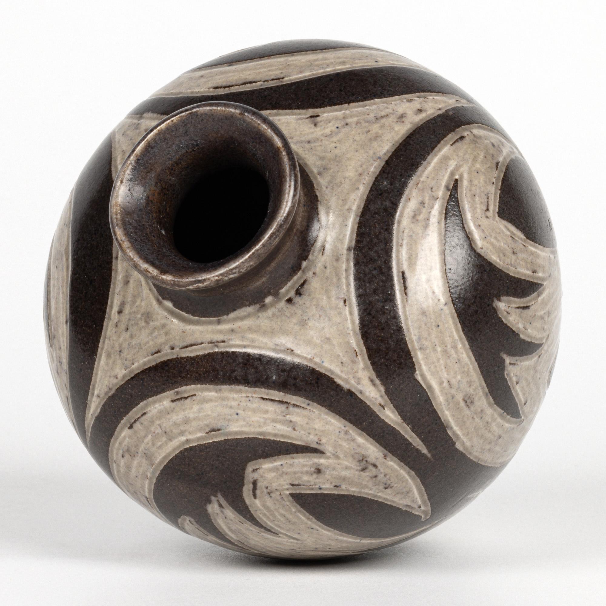 Mid-Century Modern Eva & Johannes Andersen Mid-Century Danish Sgraffito Art Pottery Vase For Sale