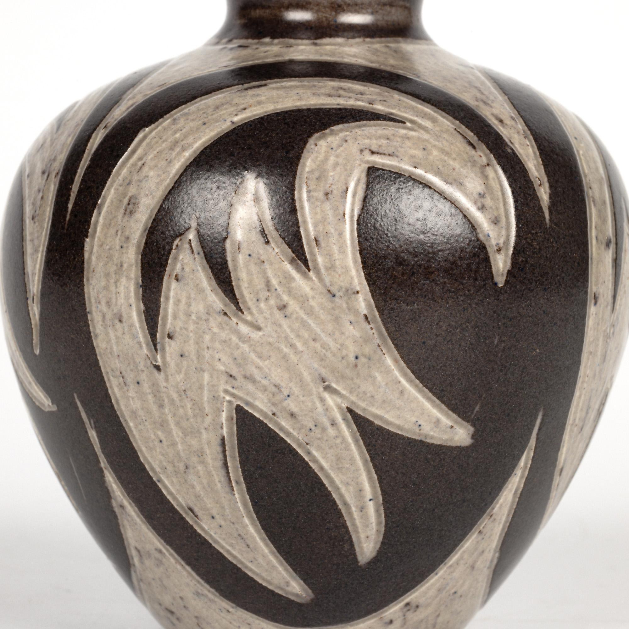 Eva & Johannes Andersen Mid-Century Danish Sgraffito Art Pottery Vase For Sale 2