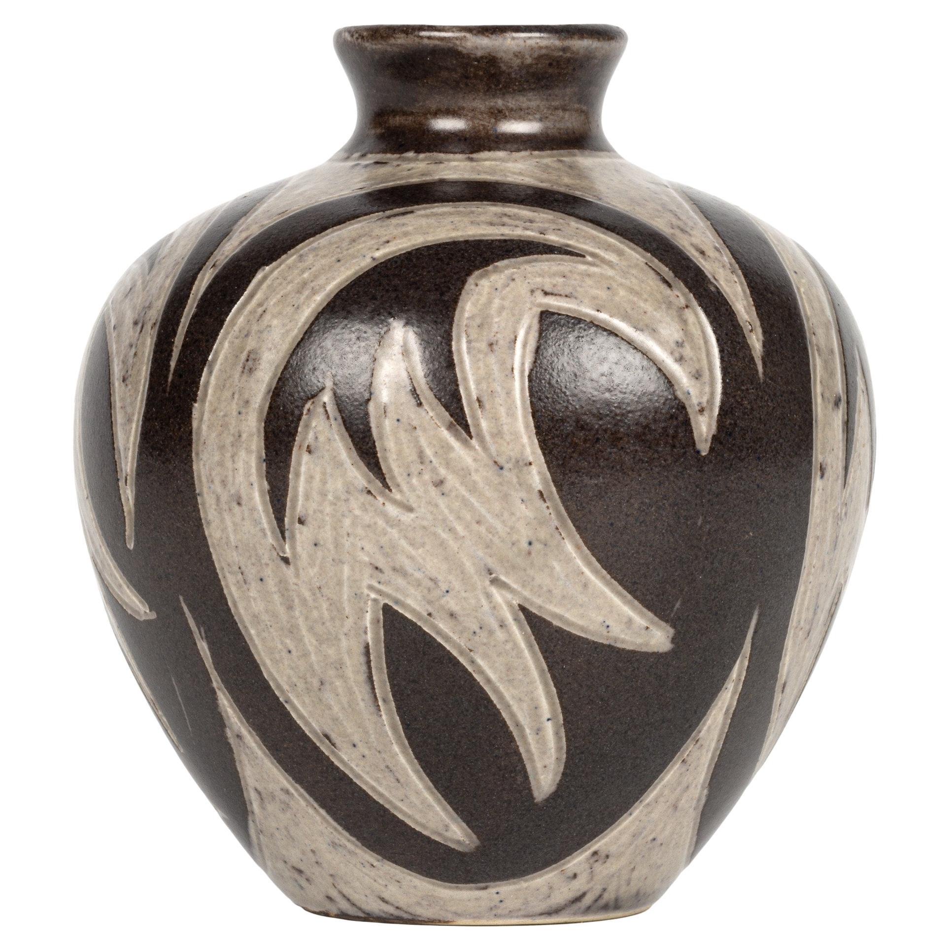 Eva & Johannes Andersen Mid-Century Danish Sgraffito Art Pottery Vase For Sale