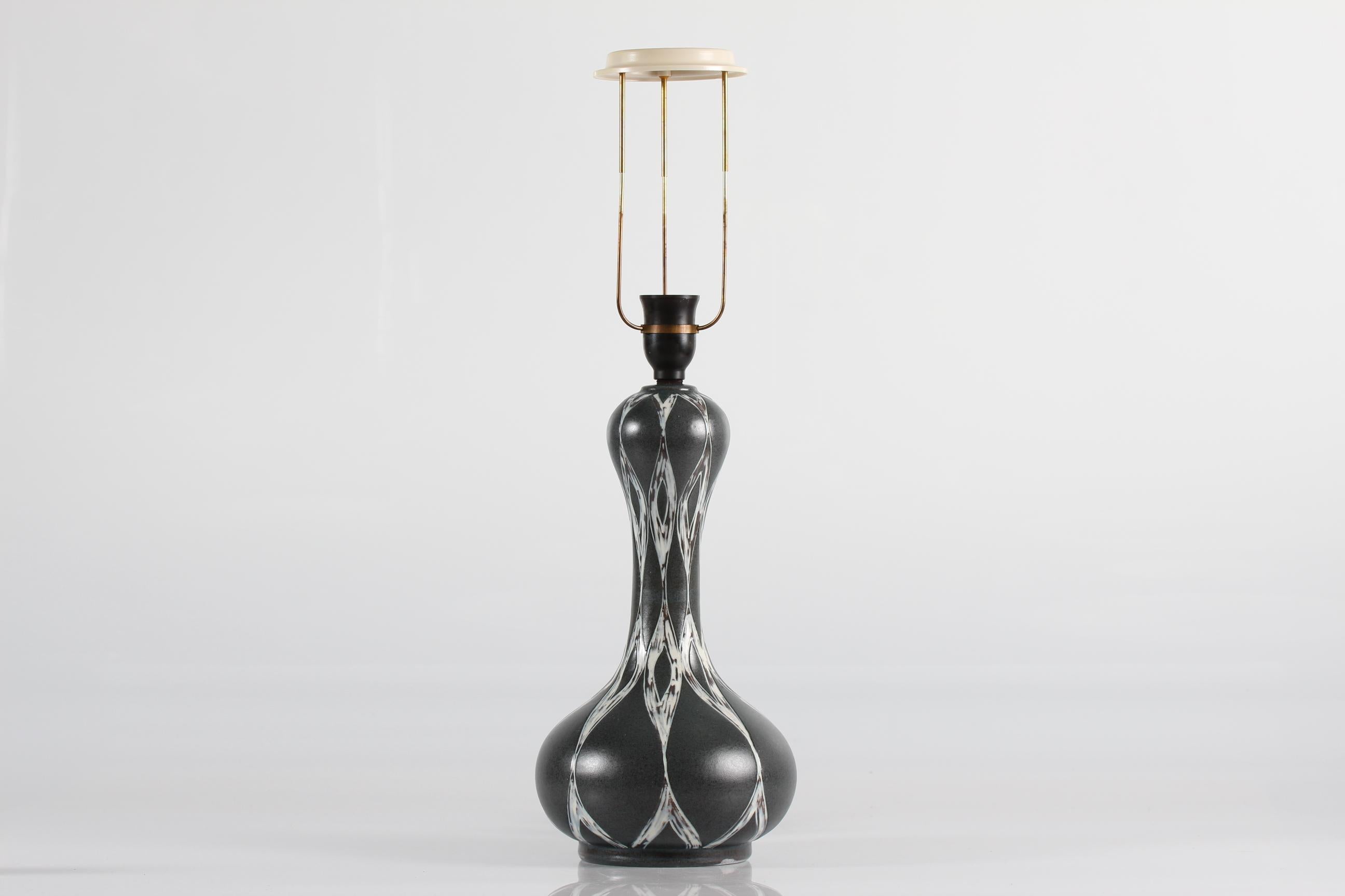 Mid-Century Modern Eva & Johannes Andersen Tall Ceramic Table Lamp with New Shade, Denmark, 1960s For Sale