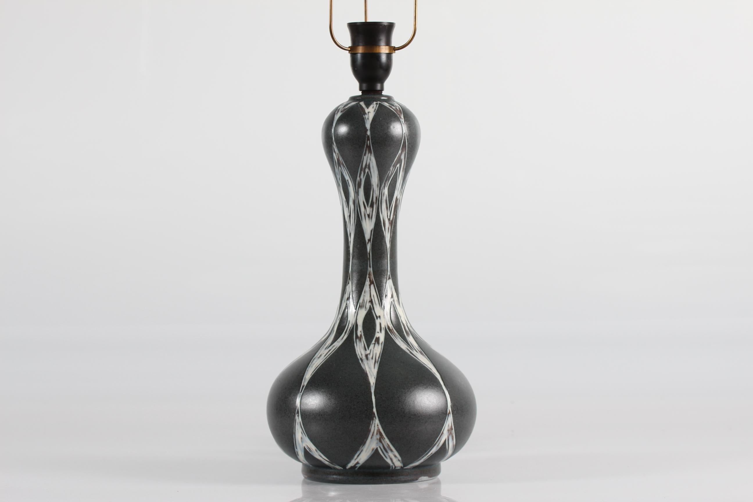Danish Eva & Johannes Andersen Tall Ceramic Table Lamp with New Shade, Denmark, 1960s For Sale