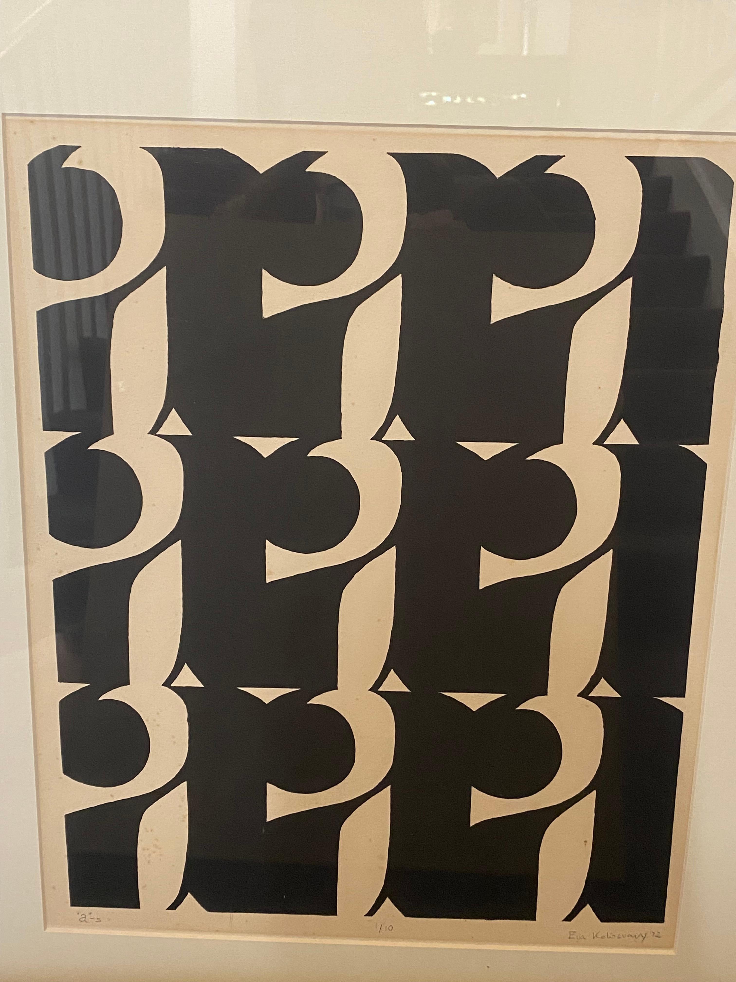 Litografía geométrica en blanco y negro de Eva Kolosvary-Stupler en venta 7