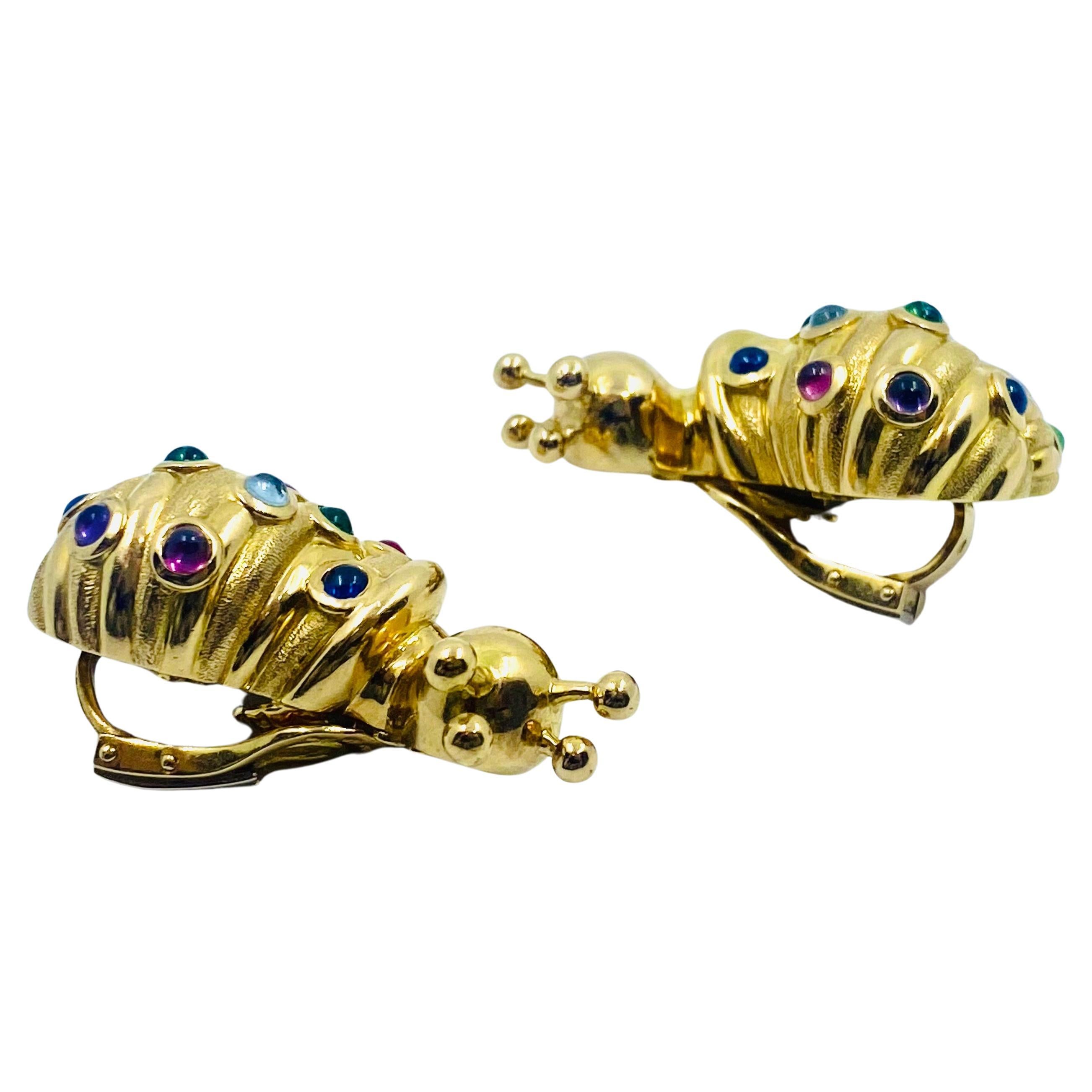 Eva Legoura Snail Earrings 18k Gold Gemstones For Sale 1