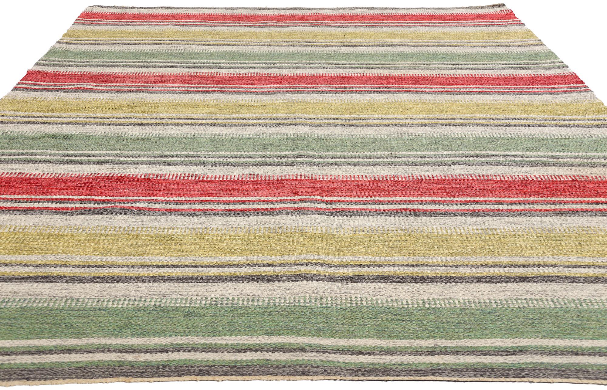 Scandinavo moderno Eva-Lisa Nordin Tappeto vintage svedese a righe scandinavo Röllakan, 6'07 x 9'10 in vendita