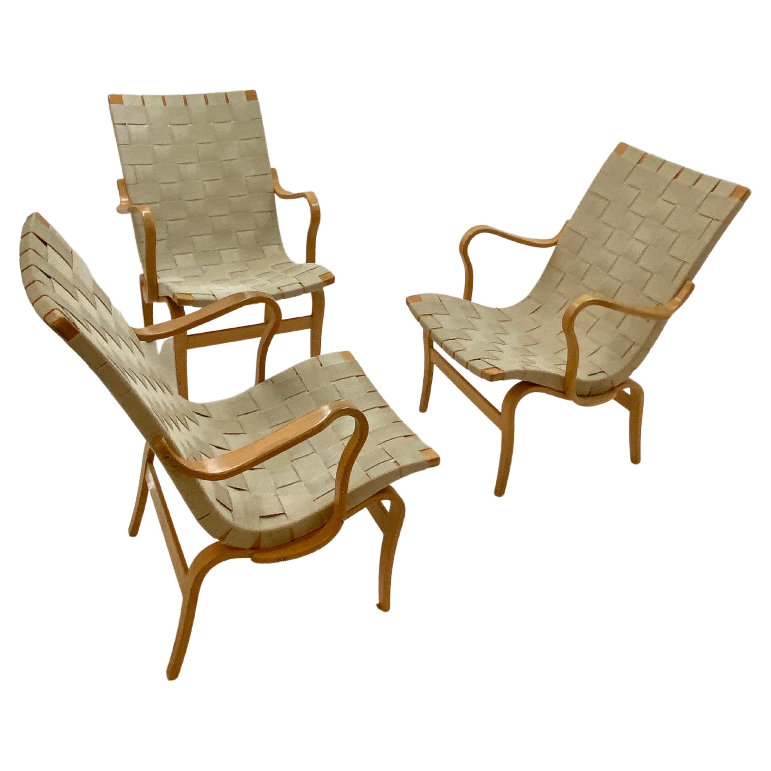  "Eva" Lounge Chairs by Dux Created by Bruno Mathsson 1960s Set of 3