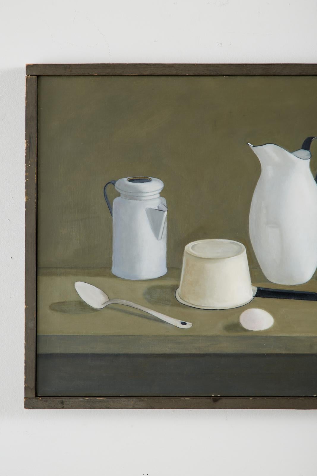 Mid-Century Modern Eva Marinelli Martino White Porcelain Oil Canvas Painting