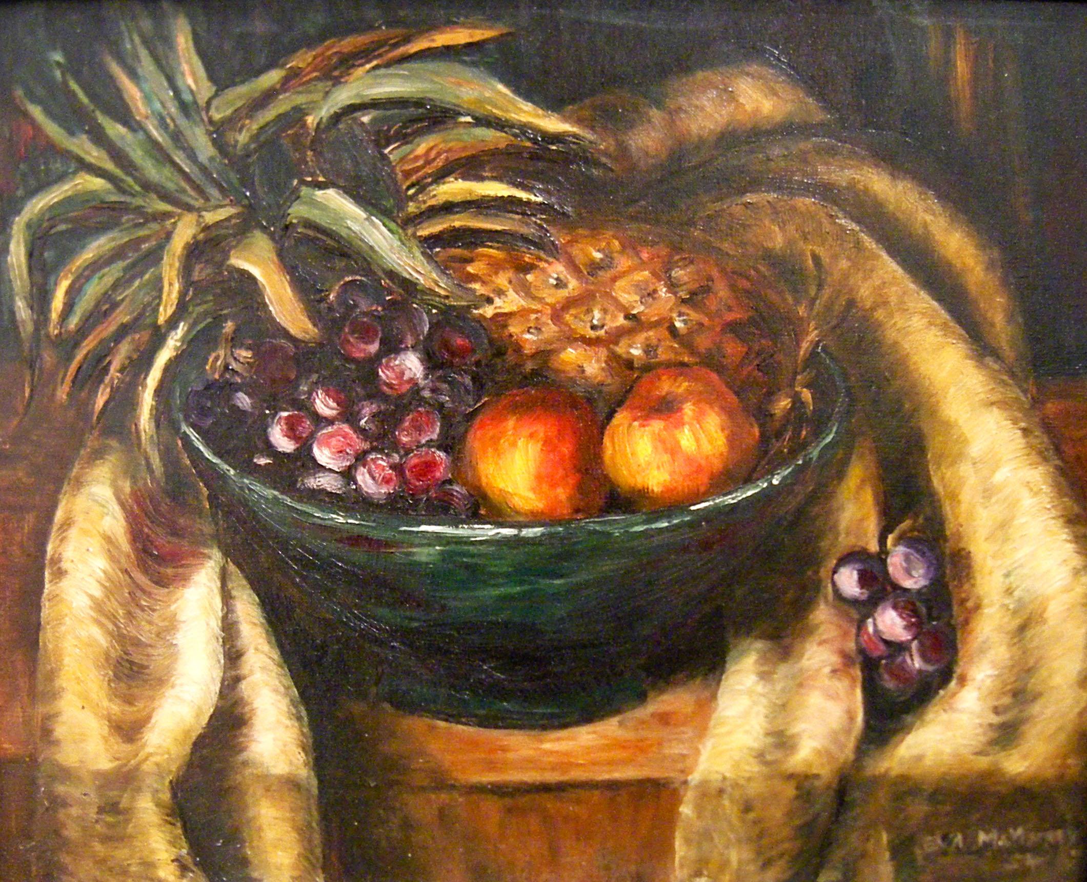Fruit Basket Still Life - Painting by Eva McMurrey