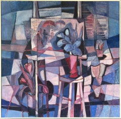 "The Studio" Abstraction by Texas Artist. 48 x 48 Mid Century Modern