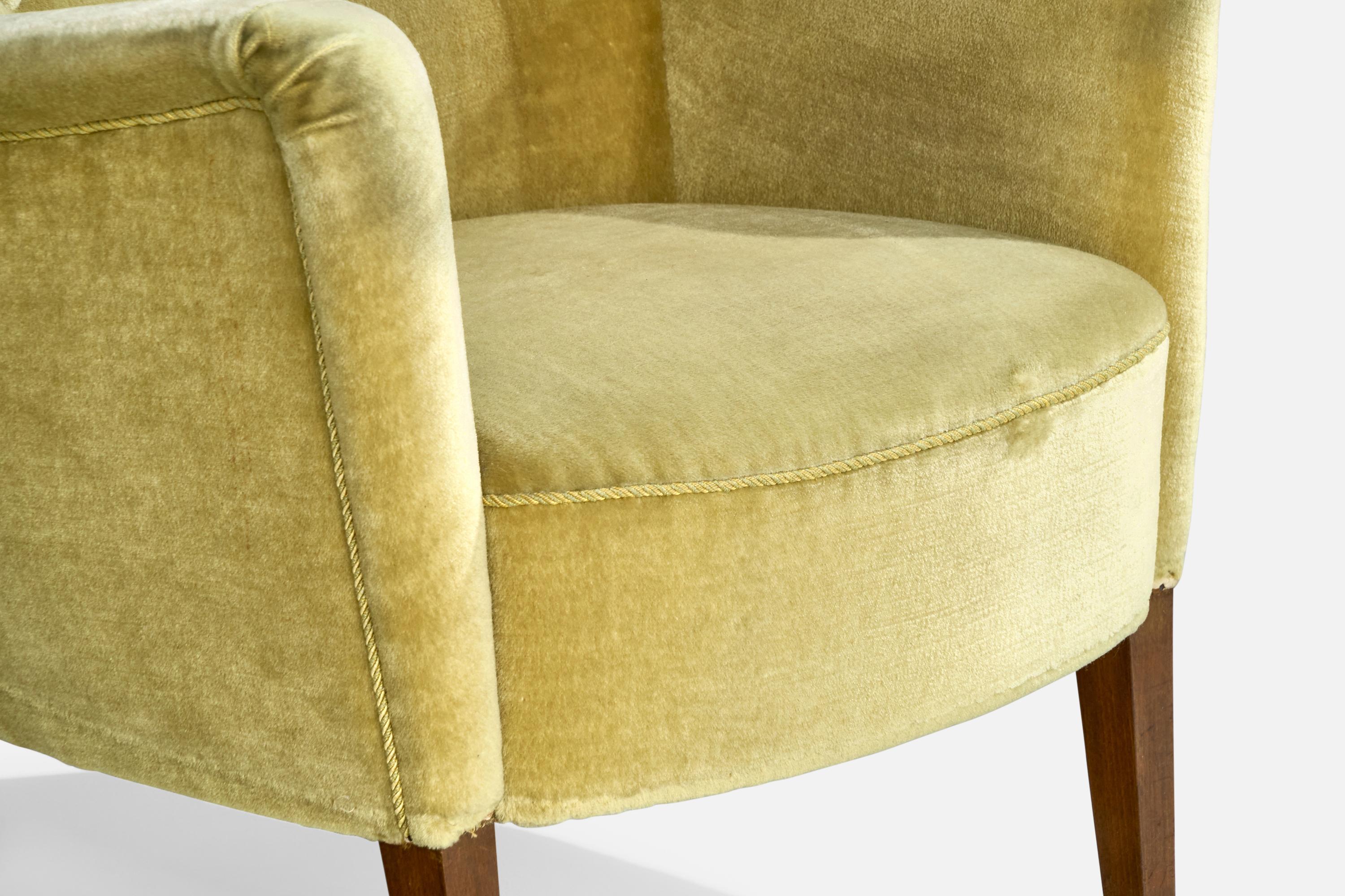 Eva & Niels Koppel, Lounge Chairs, Wood, Velvet, Denmark, 1950s For Sale 8