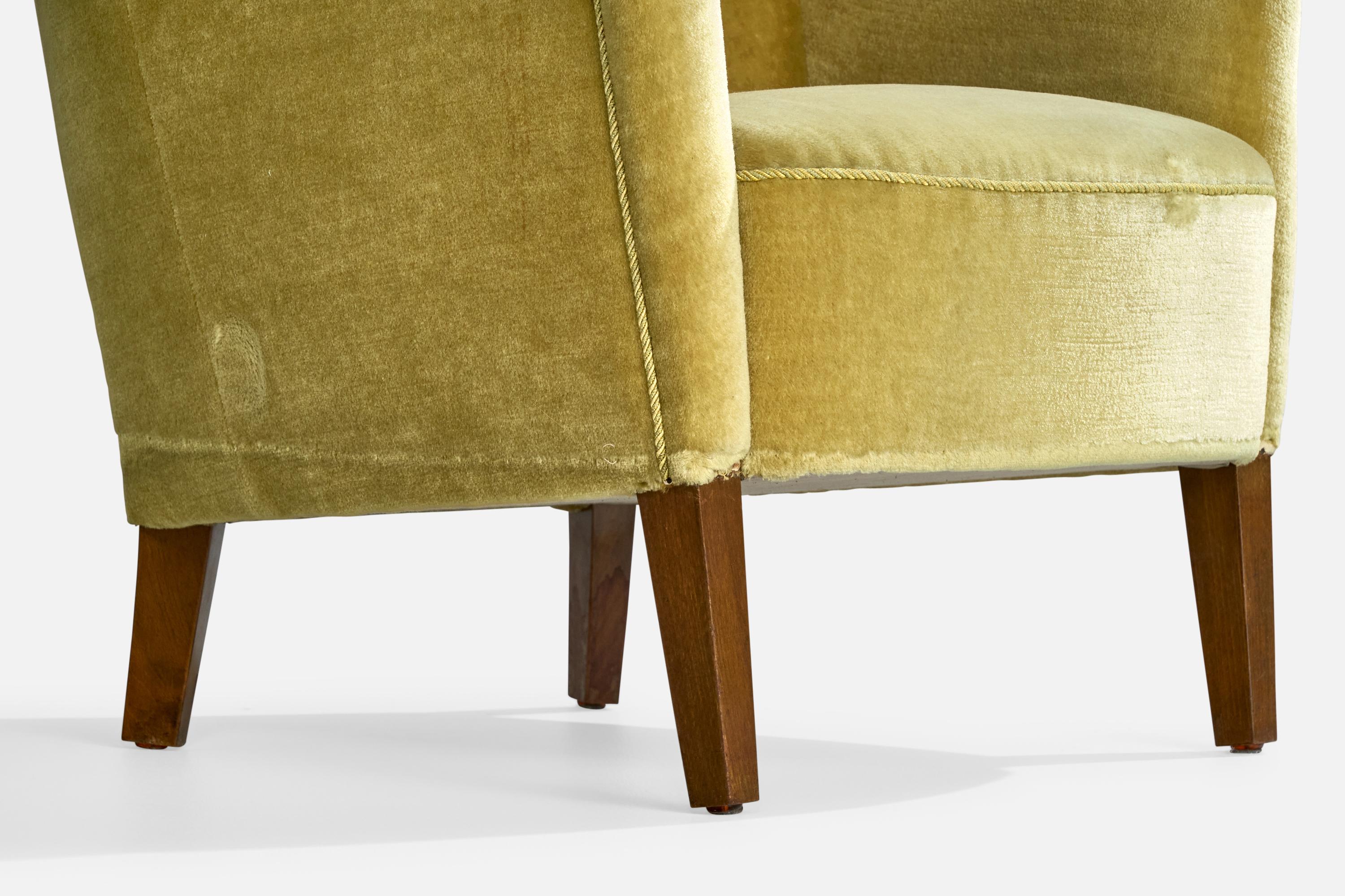Eva & Niels Koppel, Lounge Chairs, Wood, Velvet, Denmark, 1950s For Sale 9