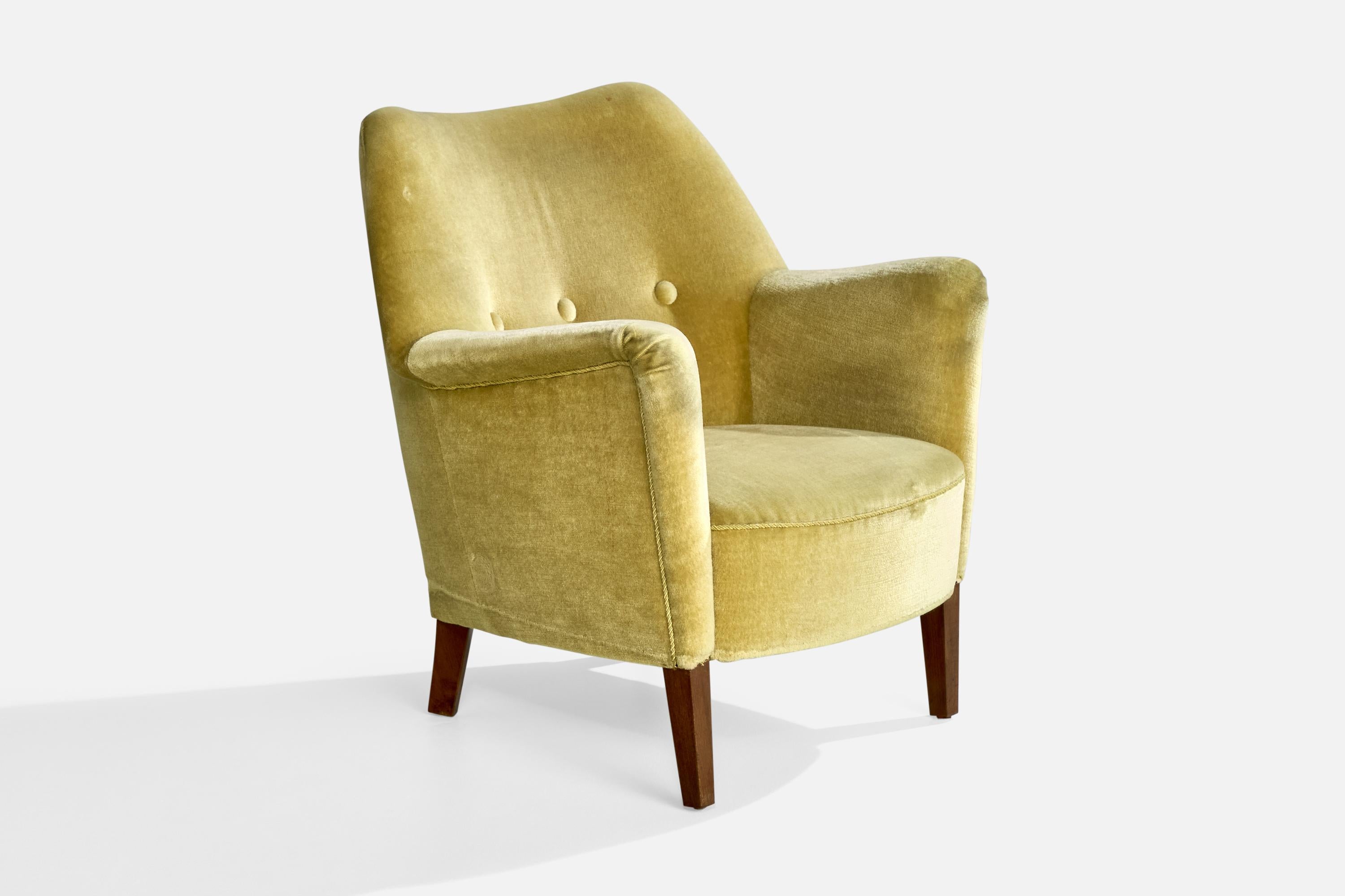 Eva & Niels Koppel, Lounge Chairs, Wood, Velvet, Denmark, 1950s In Good Condition For Sale In High Point, NC