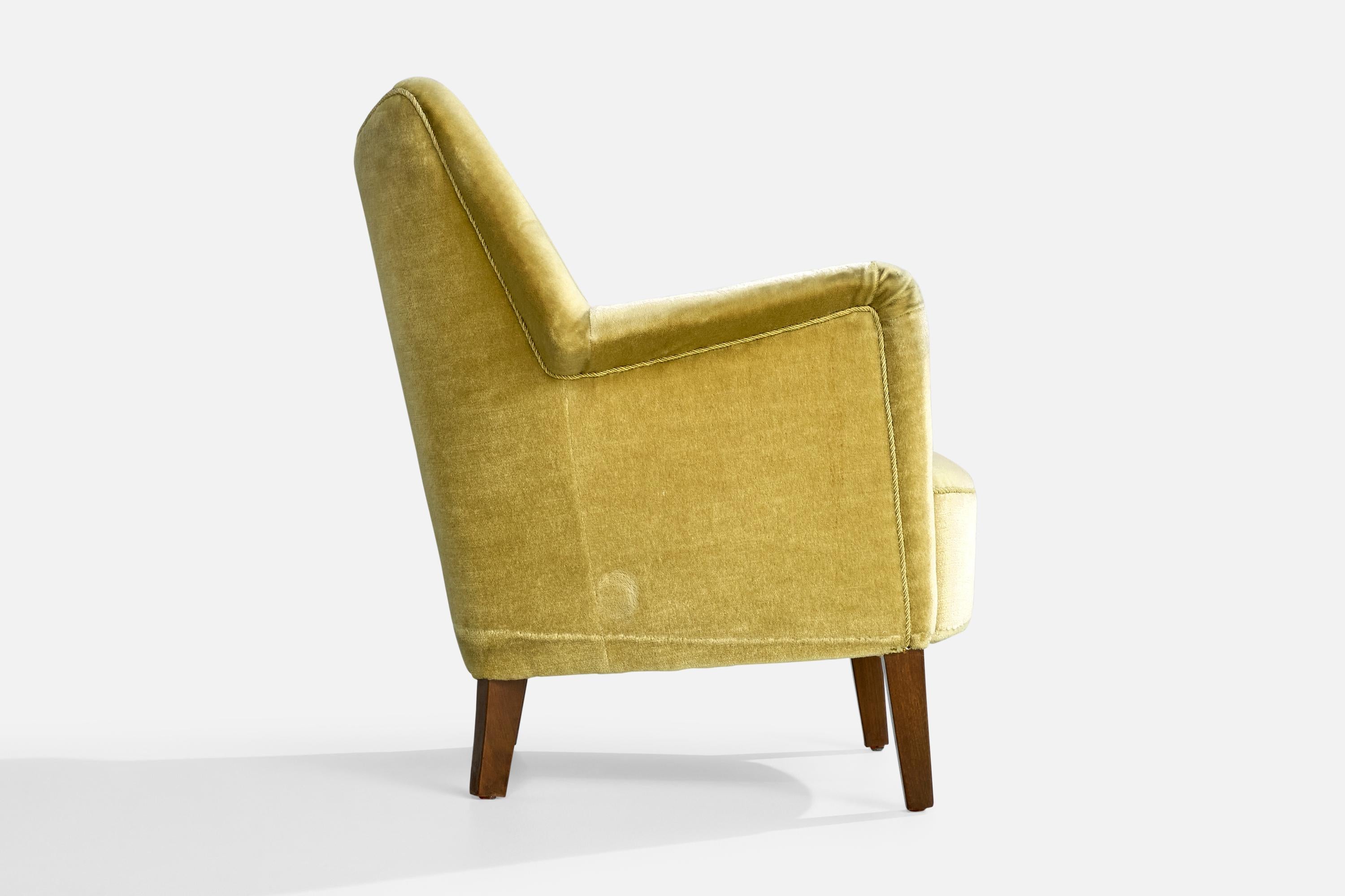 Eva & Niels Koppel, Lounge Chairs, Wood, Velvet, Denmark, 1950s For Sale 1