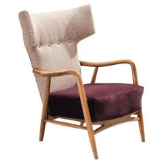 Eva & Nils Koppel High Back Armchair in Oak and Purple Velvet