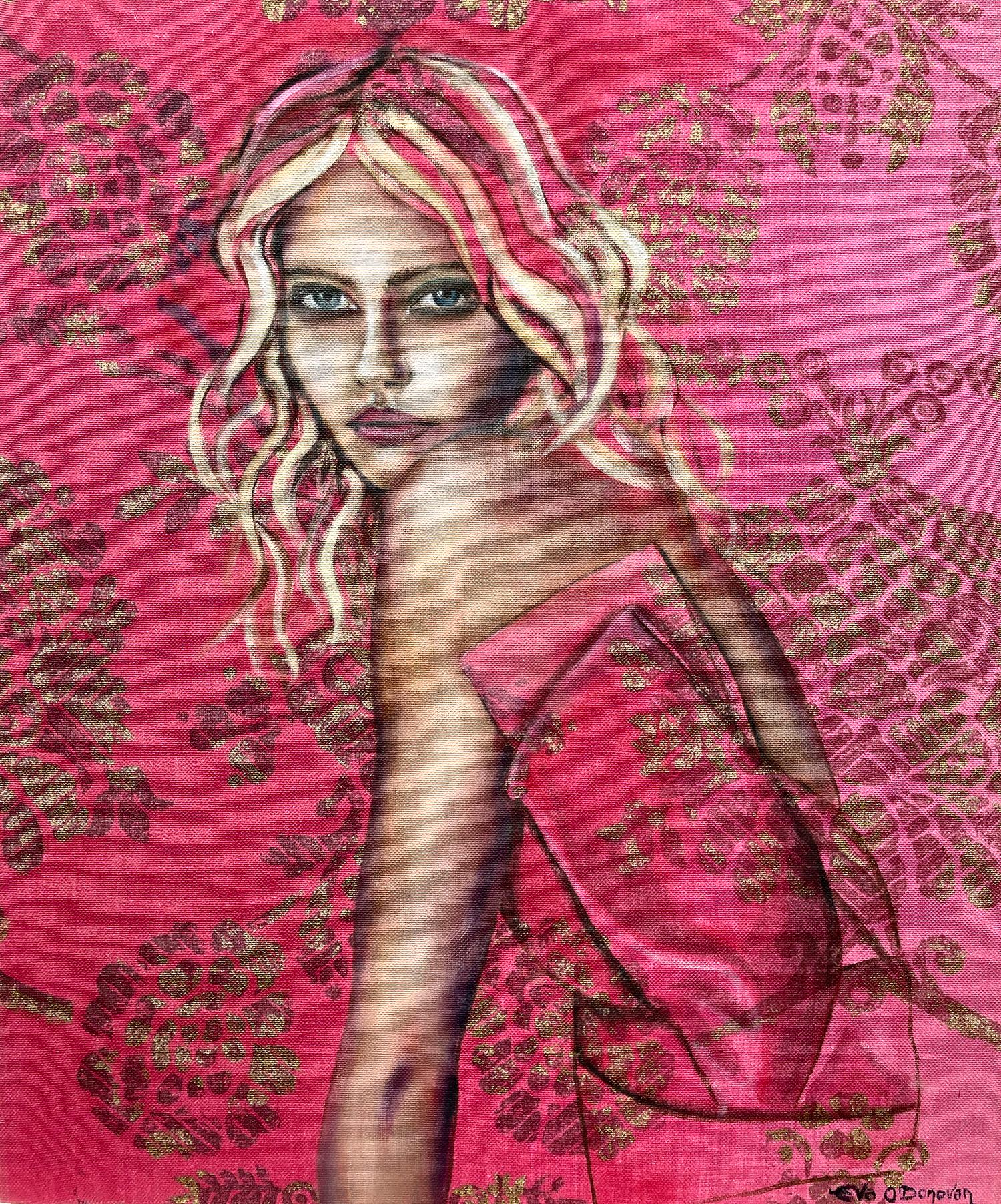 Eva O’Donovan  Abstract Painting - "Rosalyn" Contemporary Oil Painting on Fabric of Girl in Haute Couture Fashion