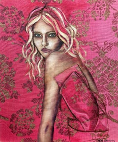 "Rosalyn" Contemporary Oil Painting on Fabric of Girl in Haute Couture Fashion