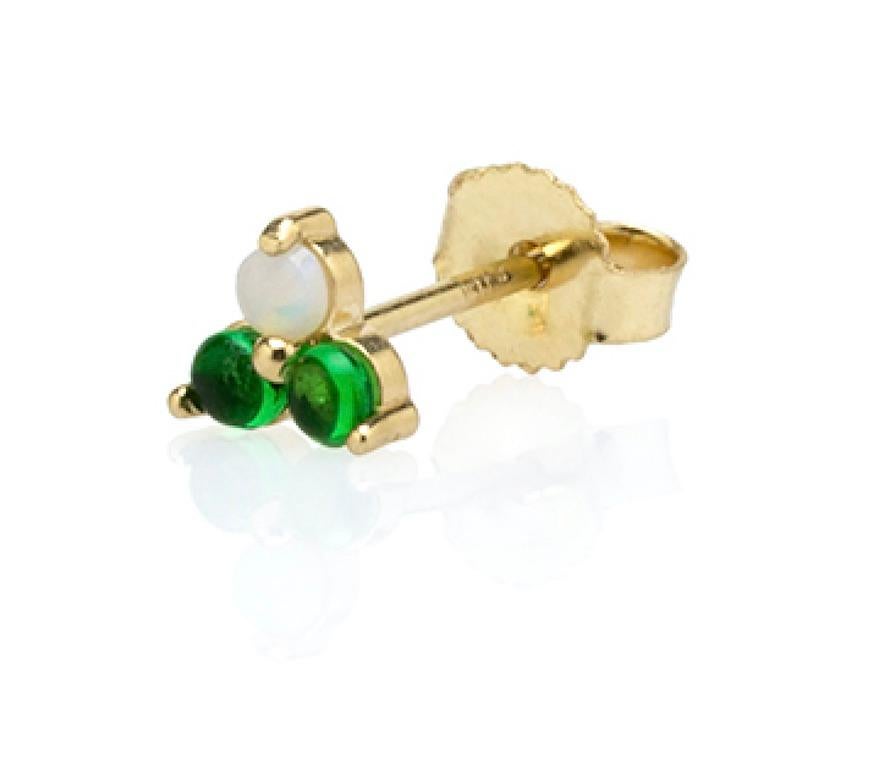 Contemporary Eva Petite Earrings 14 Karat Yellow Gold with Opal and Emerald Cabochons
