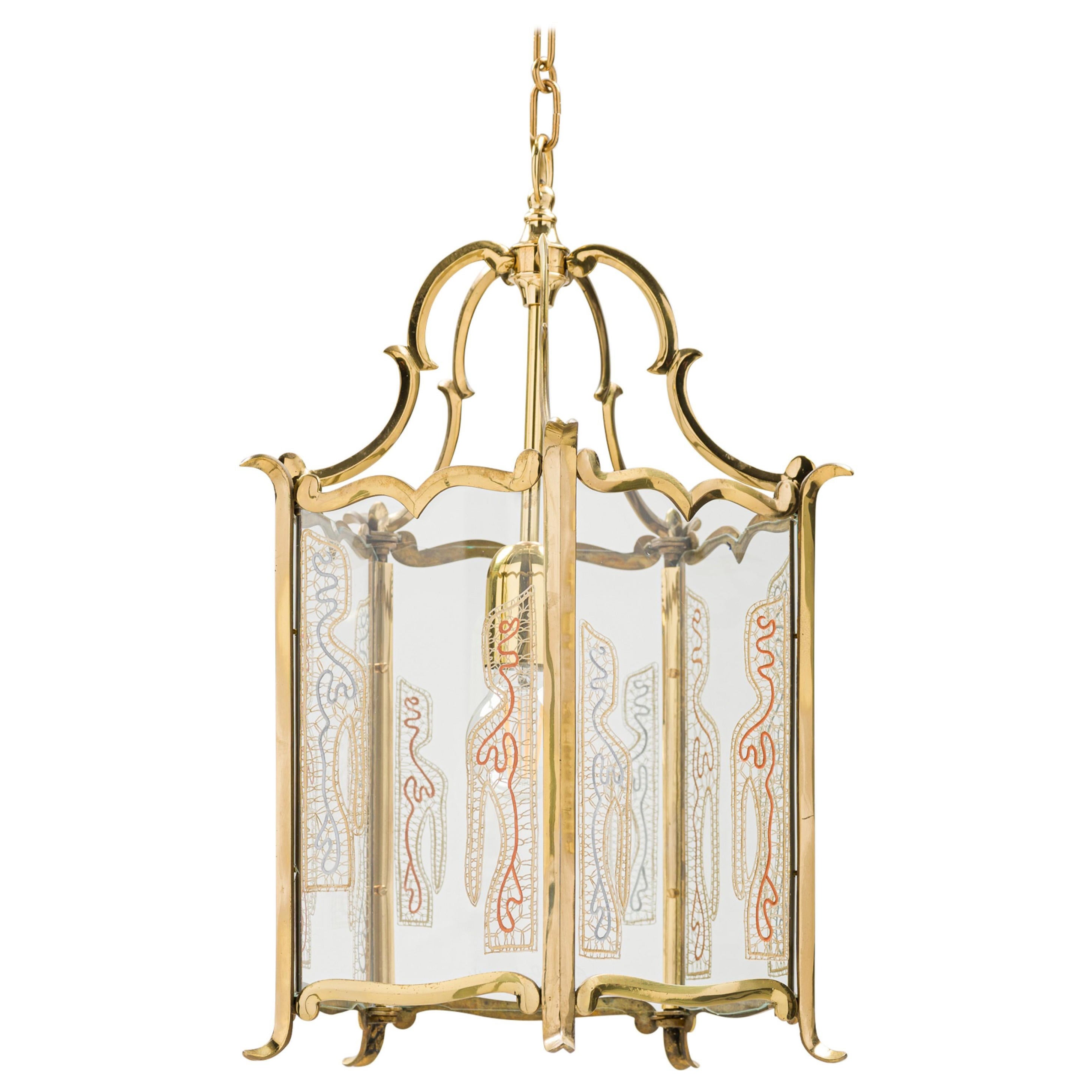 Eva Petric Brass Lobmeyr Lantern with Engraved Idrija Lace Art Piece, 2024 For Sale