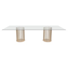 Ela Rectangular Luxury Table, Metal Round Base and Glass Top, Made in Italy