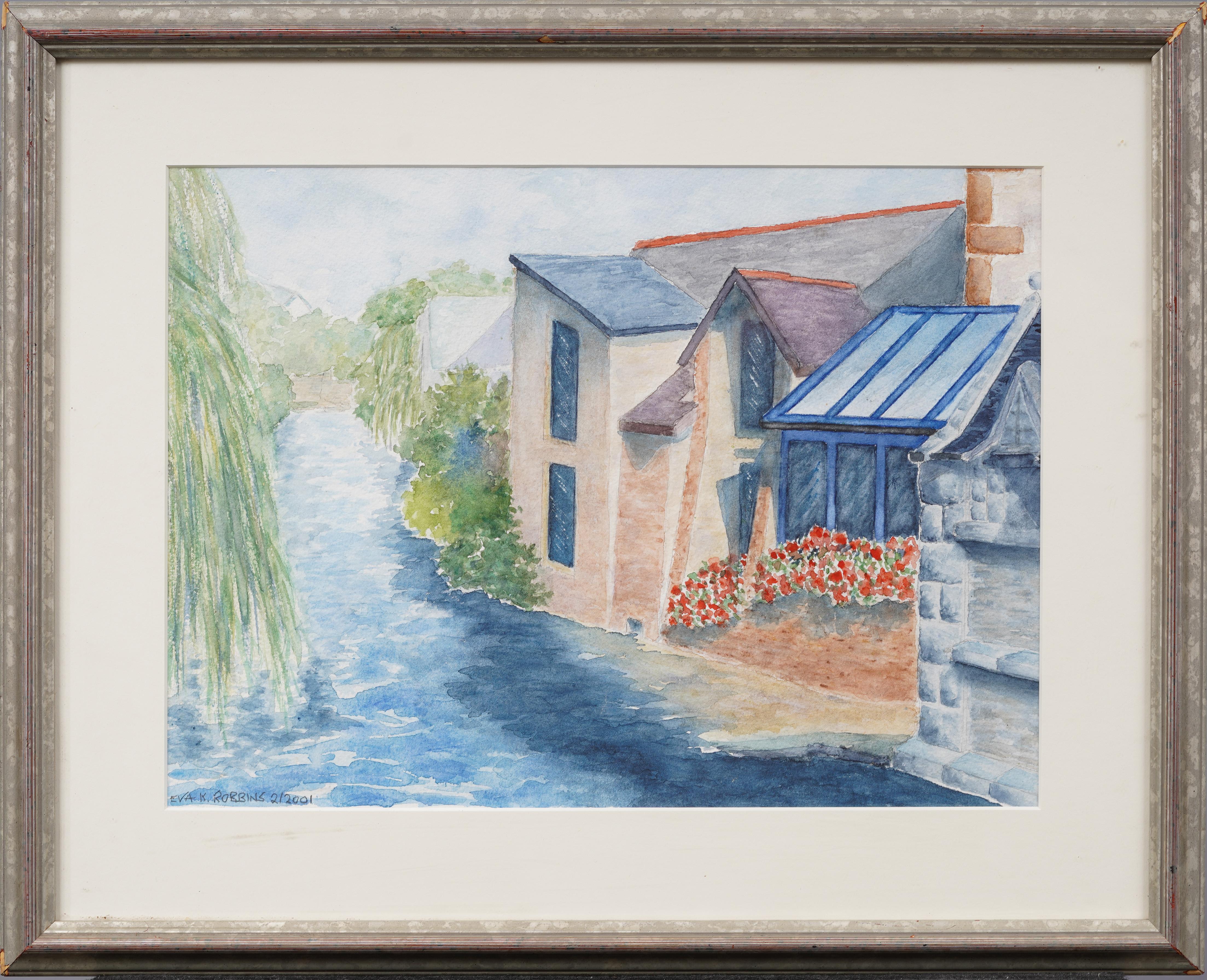 Impressionniste américain contemporain en Bretagne France Rivière Peinture de paysage - Painting de Eva Robbins
