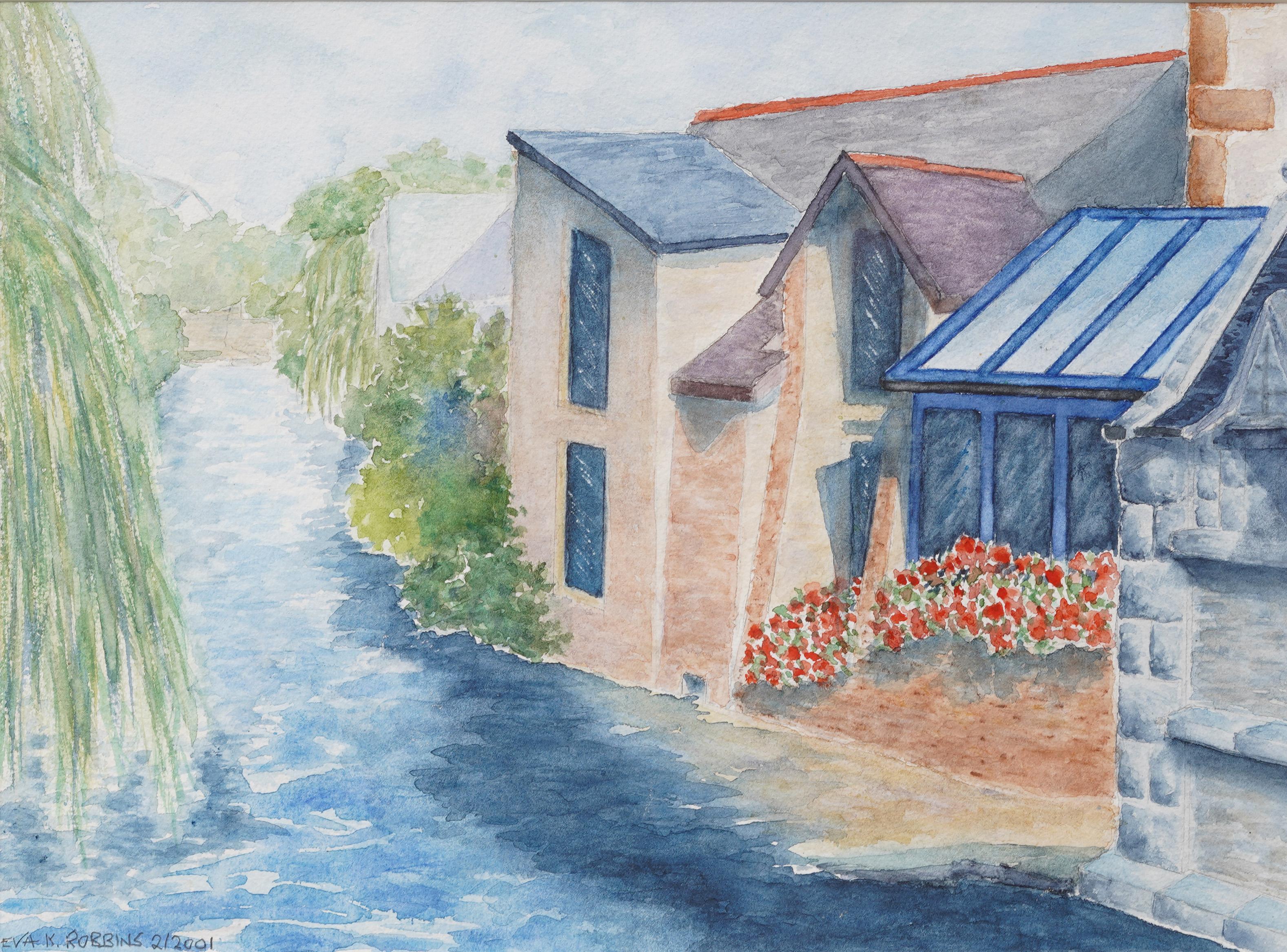 Impressionniste américain contemporain en Bretagne France Rivière Peinture de paysage - Impressionnisme Painting par Eva Robbins