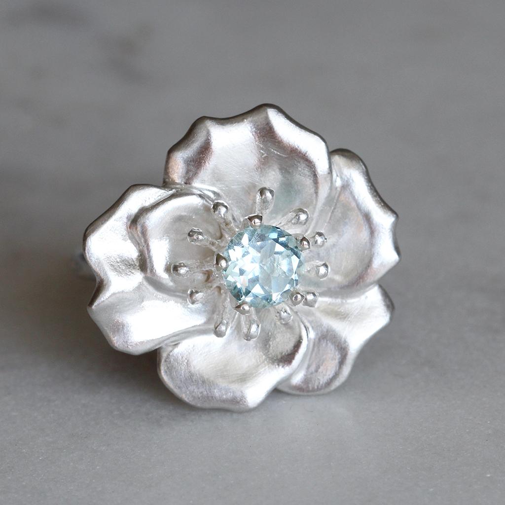 For Sale:  Eva Rose Ring / Sterling Silver, Aquamarine 4
