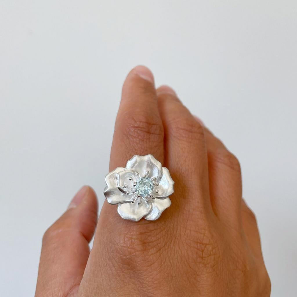 For Sale:  Eva Rose Ring / Sterling Silver, Aquamarine 5