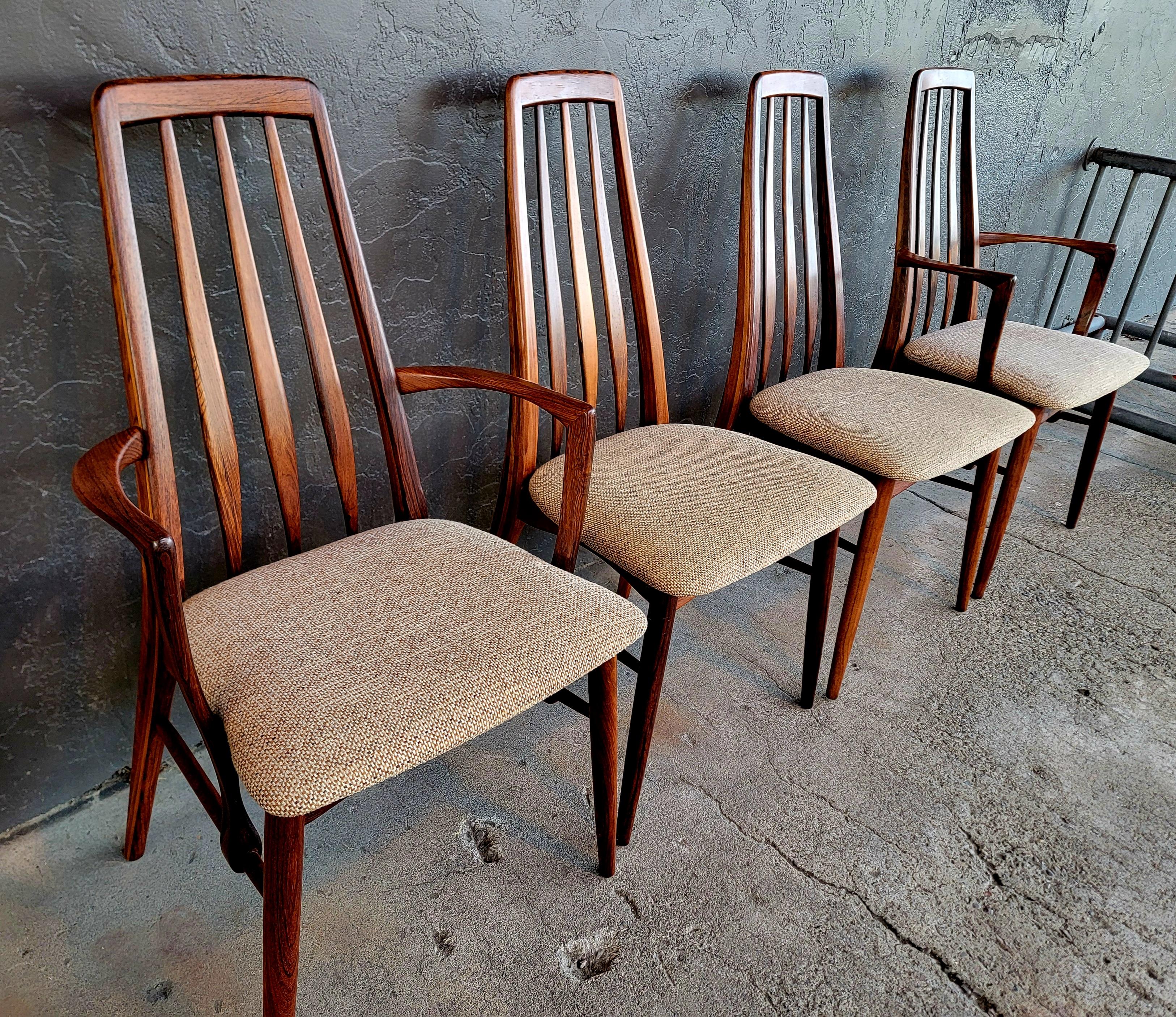 Scandinave moderne Chaises de salle à manger Eva en palissandre par Niels Koefoed pour Koefoeds Hornslet, Danemark Ensemble 4 en vente