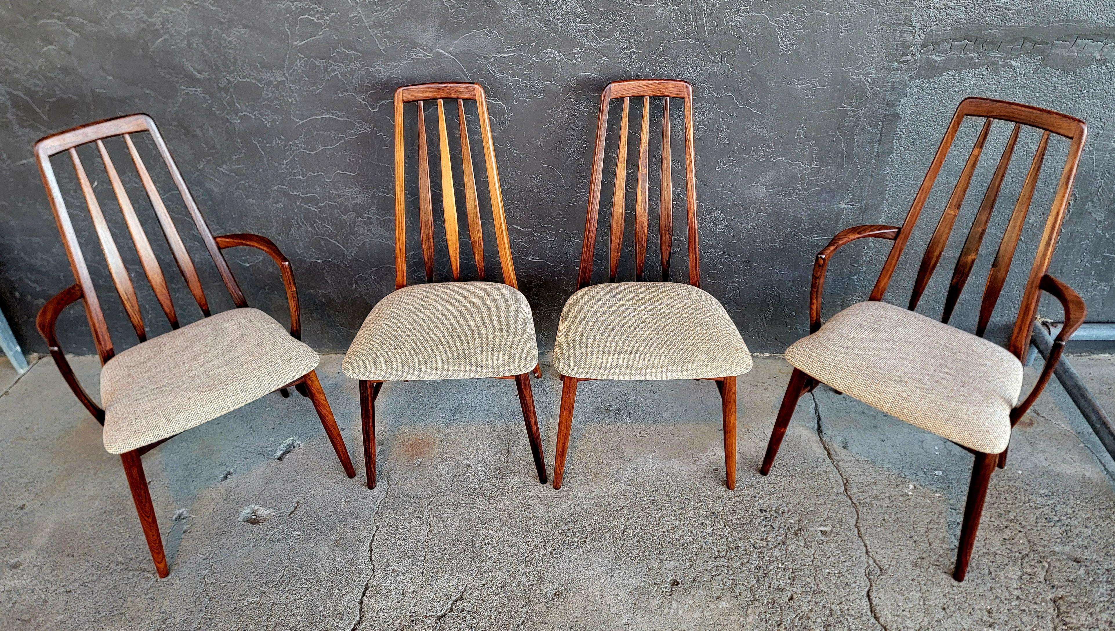 Danois Chaises de salle à manger Eva en palissandre par Niels Koefoed pour Koefoeds Hornslet, Danemark Ensemble 4 en vente