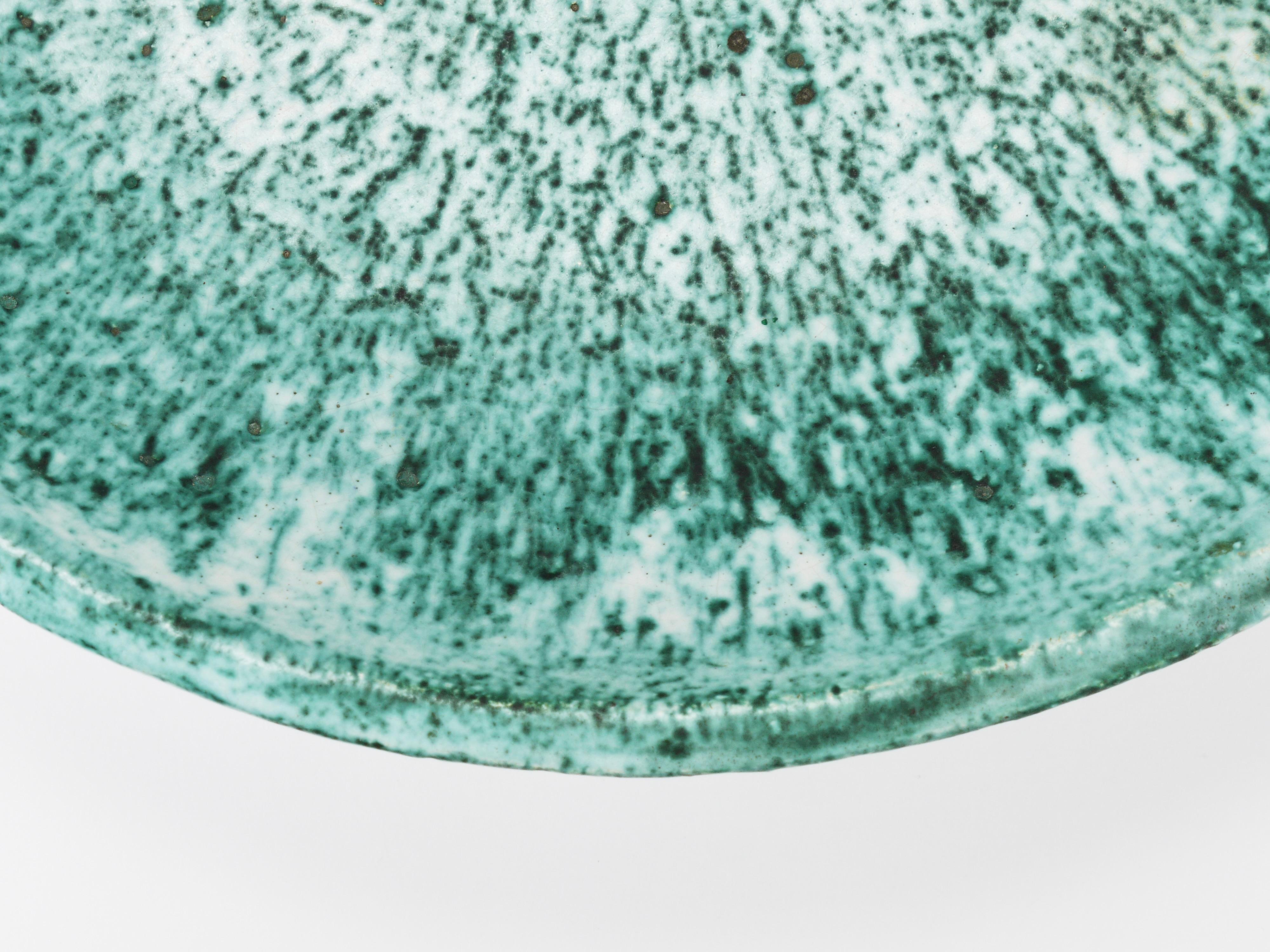 Eva Ruffoni Large Turquoise Ceramic Art Fruit Bowl, 15“ Diameter, Italy, 1980s For Sale 4
