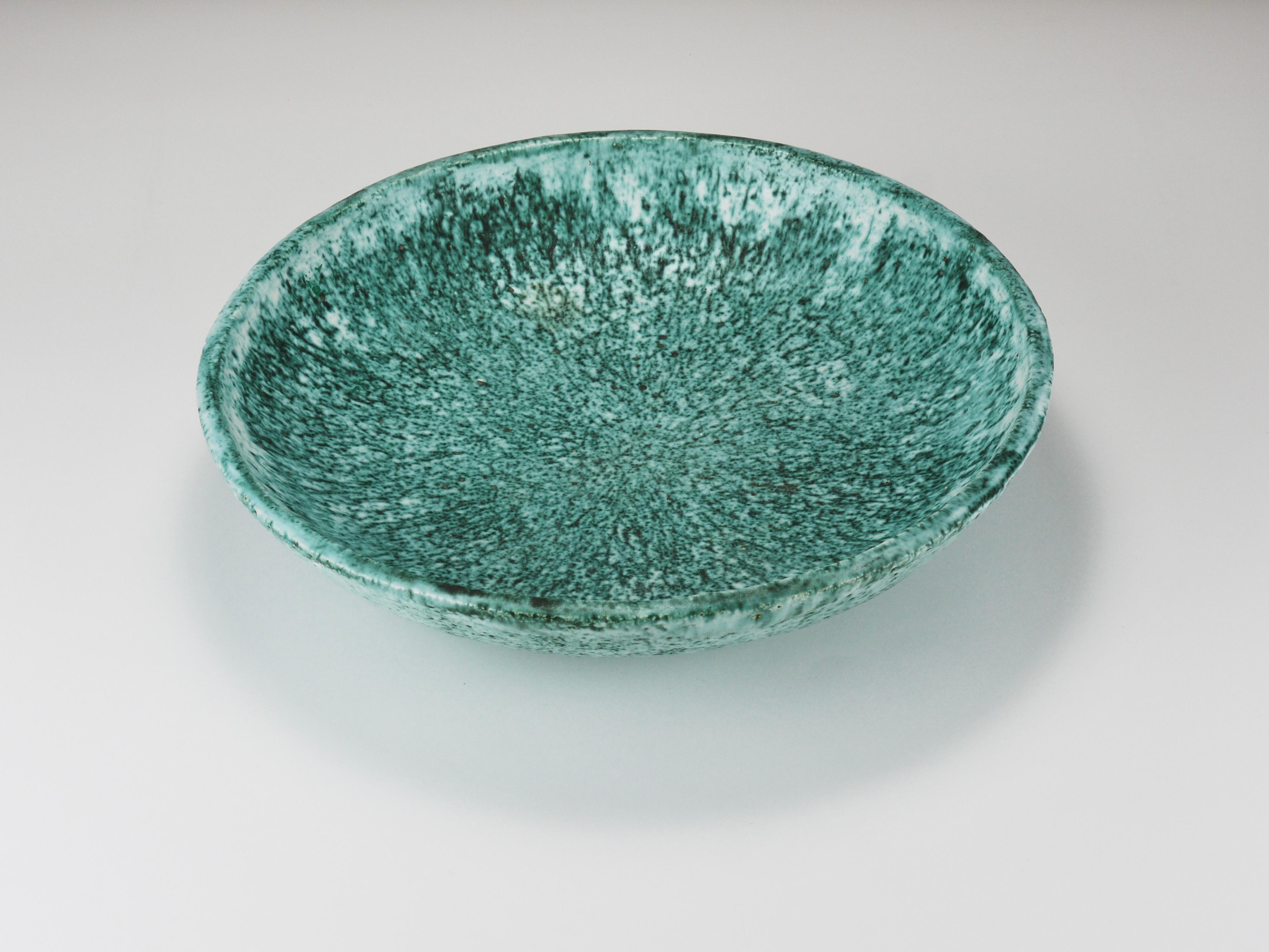 Eva Ruffoni Large Turquoise Ceramic Art Fruit Bowl, 15“ Diameter, Italy, 1980s For Sale 6