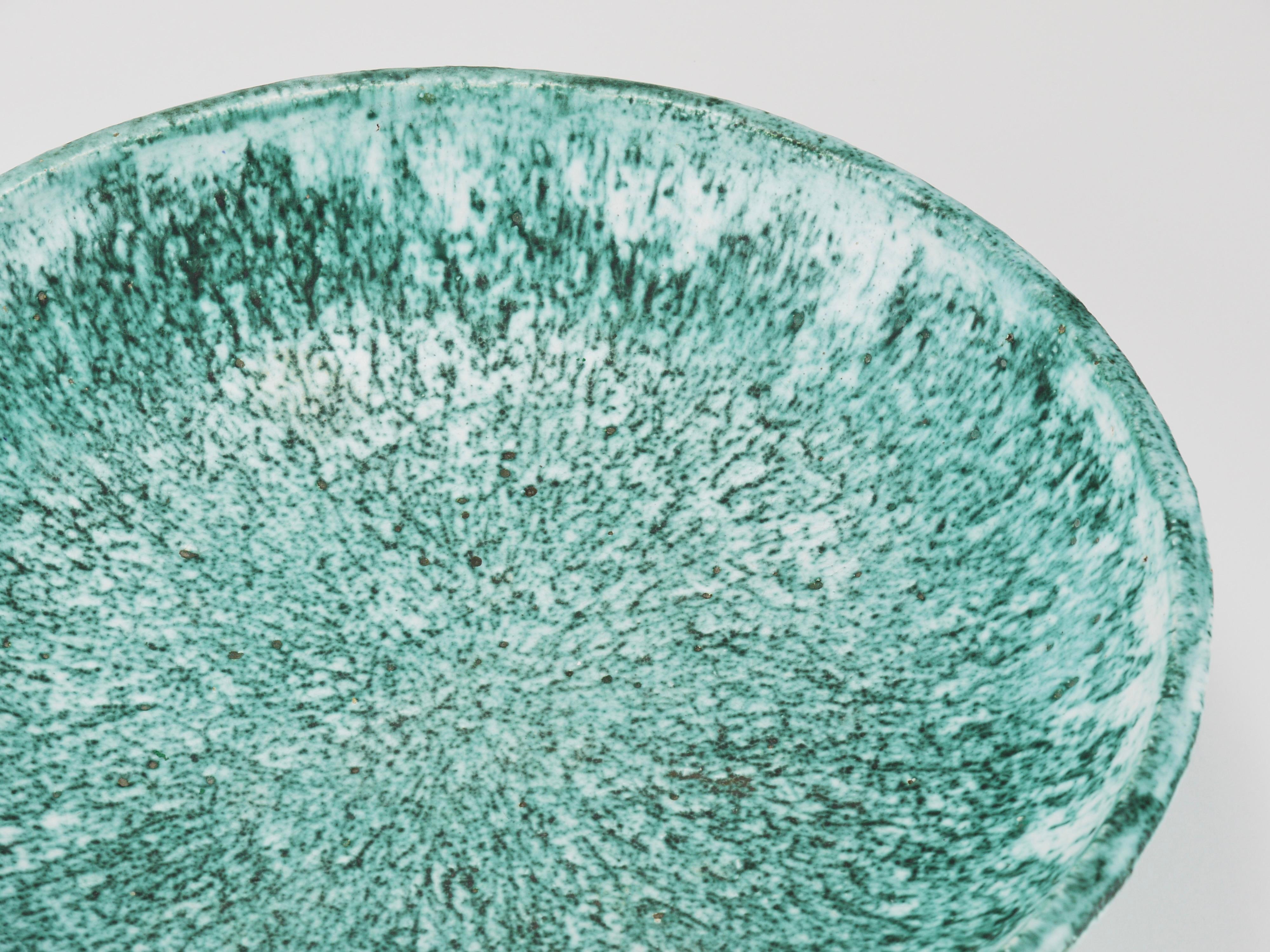 Eva Ruffoni Large Turquoise Ceramic Art Fruit Bowl, 15“ Diameter, Italy, 1980s For Sale 9