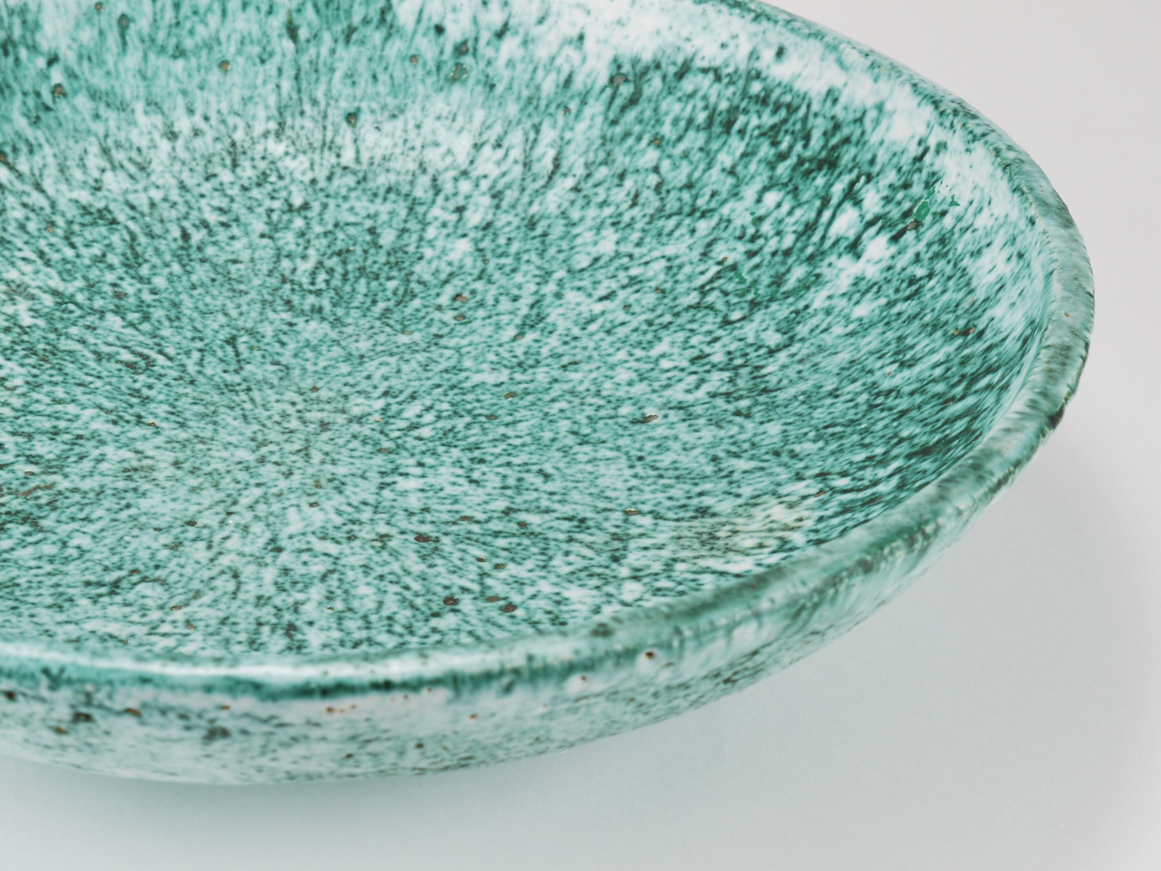 Eva Ruffoni Large Turquoise Ceramic Art Fruit Bowl, 15“ Diameter, Italy, 1980s For Sale 10