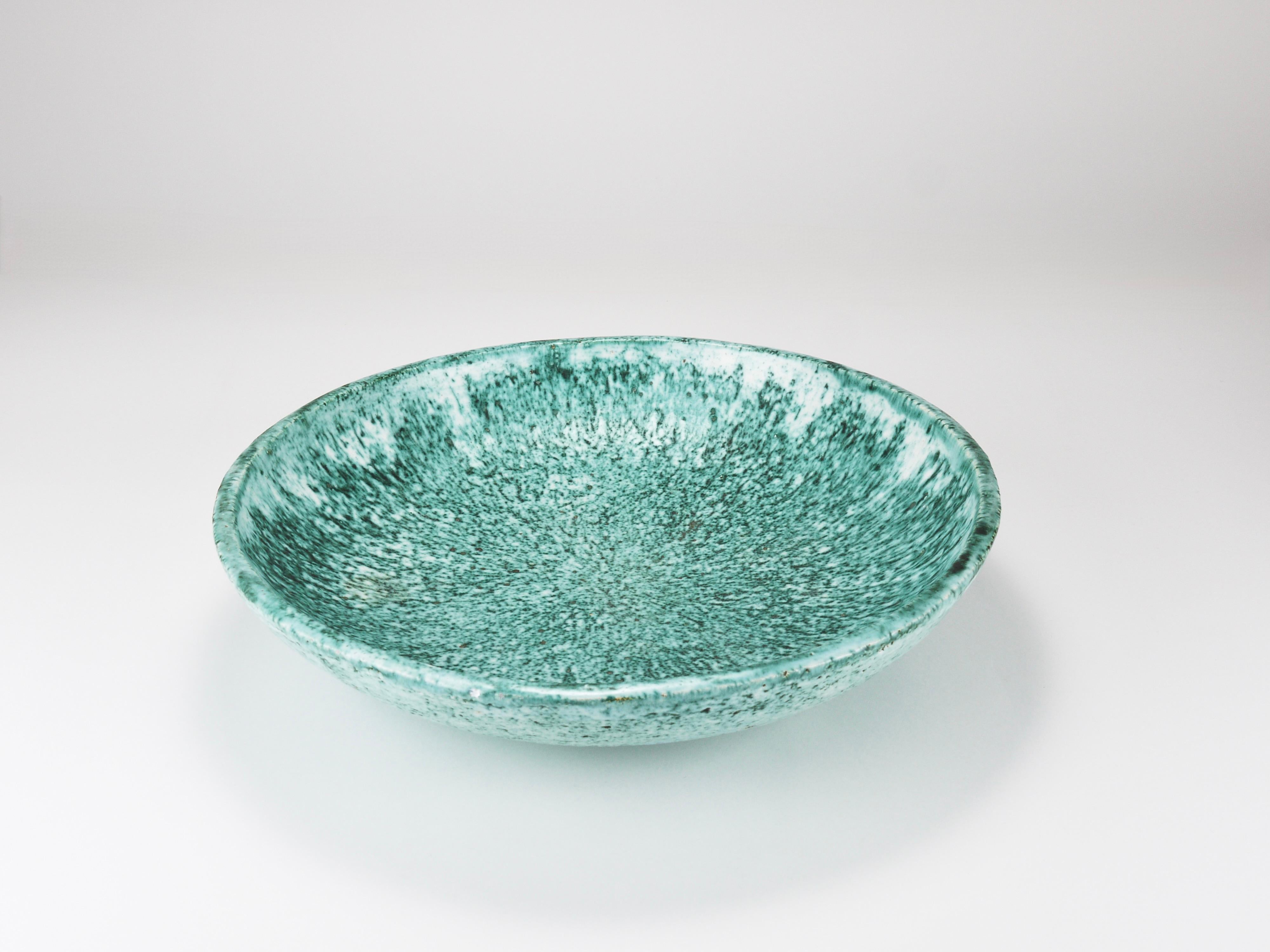 Eva Ruffoni Large Turquoise Ceramic Art Fruit Bowl, 15“ Diameter, Italy, 1980s For Sale 12