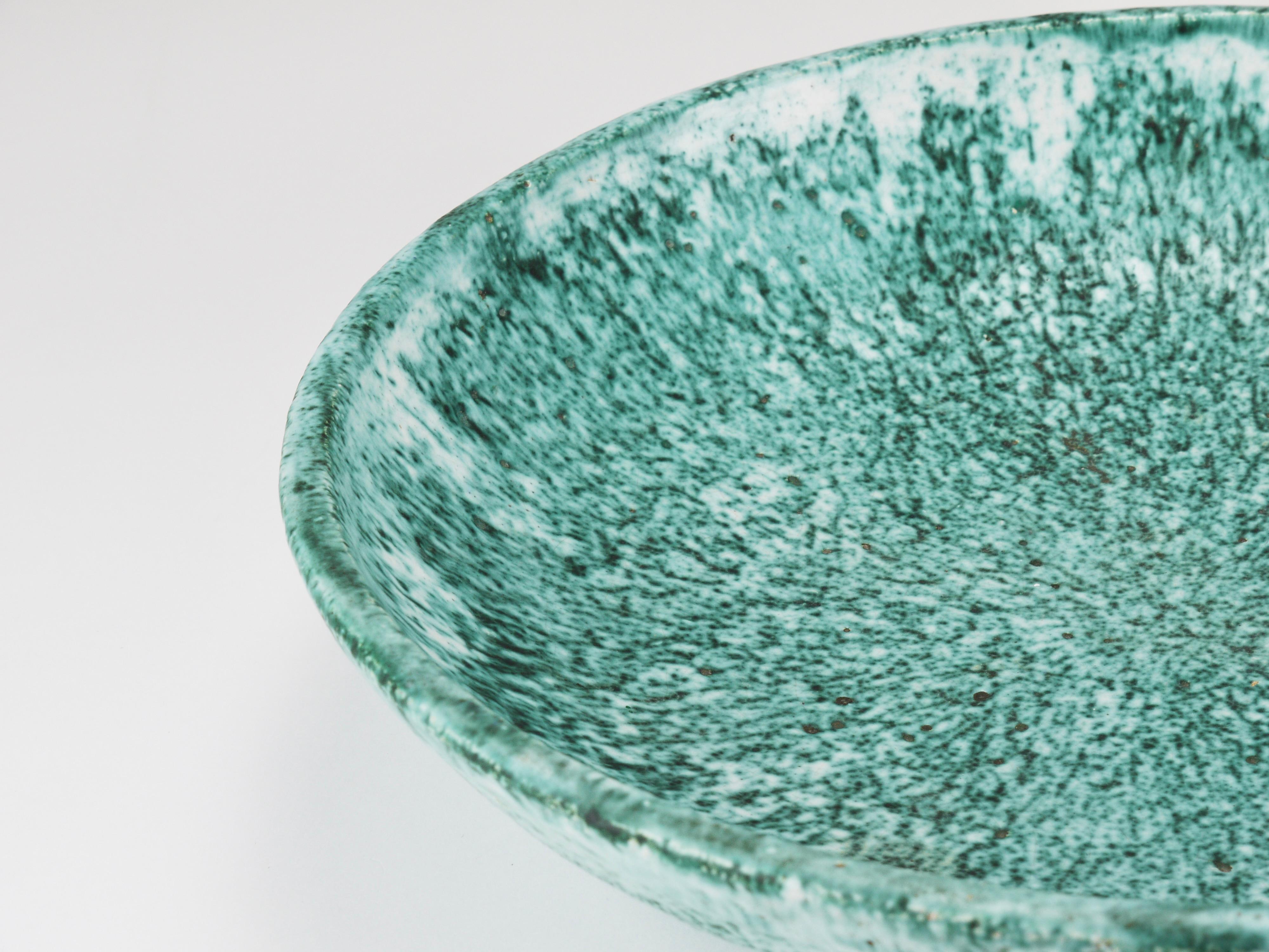 Eva Ruffoni Large Turquoise Ceramic Art Fruit Bowl, 15“ Diameter, Italy, 1980s For Sale 2