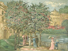 Escena impresionista de jardín victoriano - Litografía del Área de la Bahía