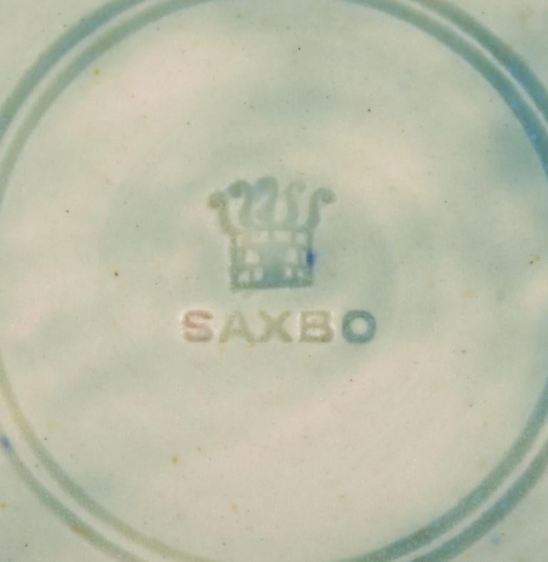 Céramique Eva Stæhr-Nielsen pour Saxbo. Coupe en céramique ancienne. Greene & Greene dans les tons vert-bleu. en vente