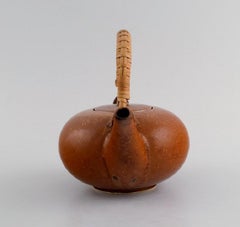 Eva Stæhr-nielsen for Saxbo, Glazed Stoneware Teapot with Wicker Handle