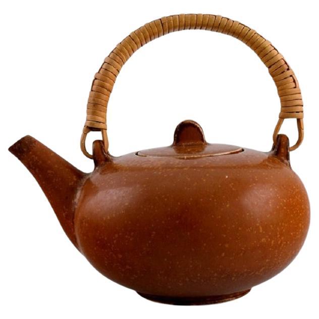 Eva Stæhr-nielsen for Saxbo, Glazed Stoneware Teapot with Wicker Handle