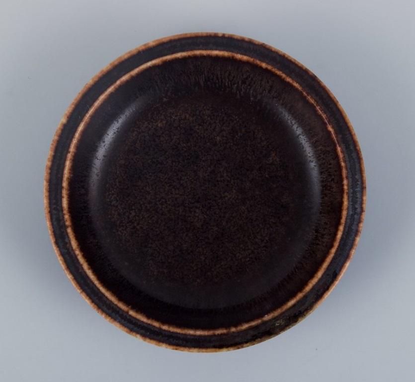 Scandinavian Modern Eva Stæhr Nielsen for Saxbo, small ceramic bowl with glaze in brown tones For Sale