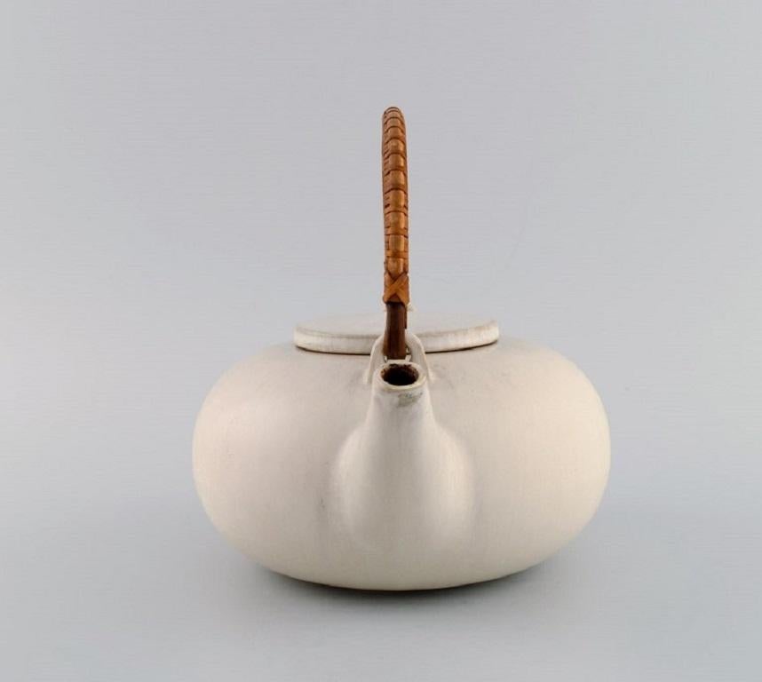Scandinavian Modern Eva Stæhr-nielsen for Saxbo, Teapot in Glazed Stoneware with a Wicker Handle