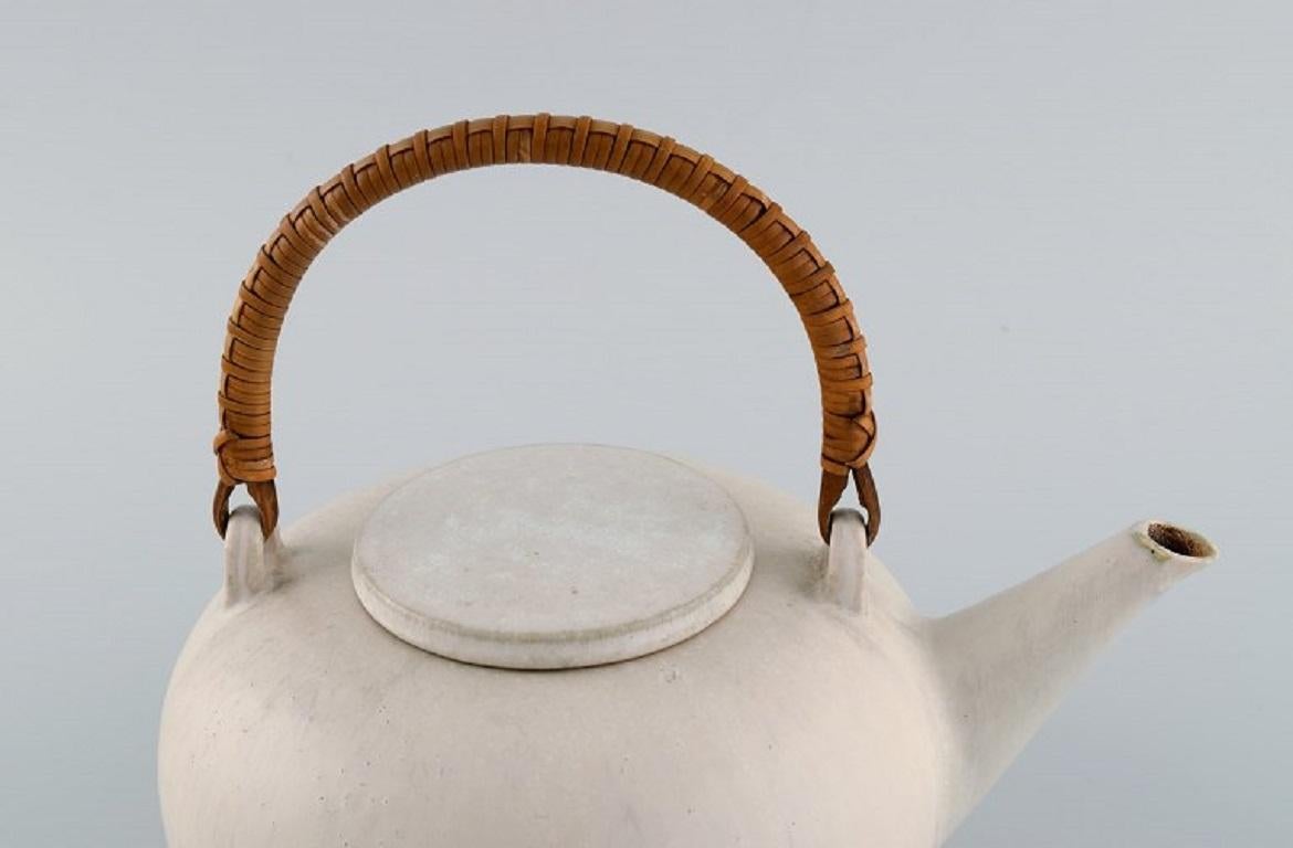 Danish Eva Stæhr-nielsen for Saxbo, Teapot in Glazed Stoneware with a Wicker Handle