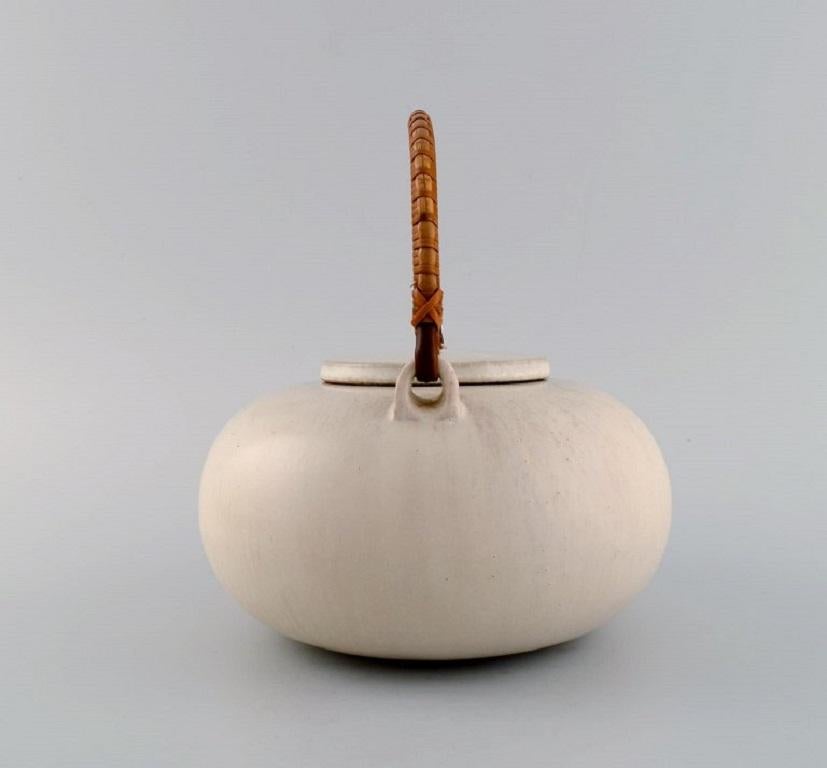 20th Century Eva Stæhr-nielsen for Saxbo, Teapot in Glazed Stoneware with a Wicker Handle