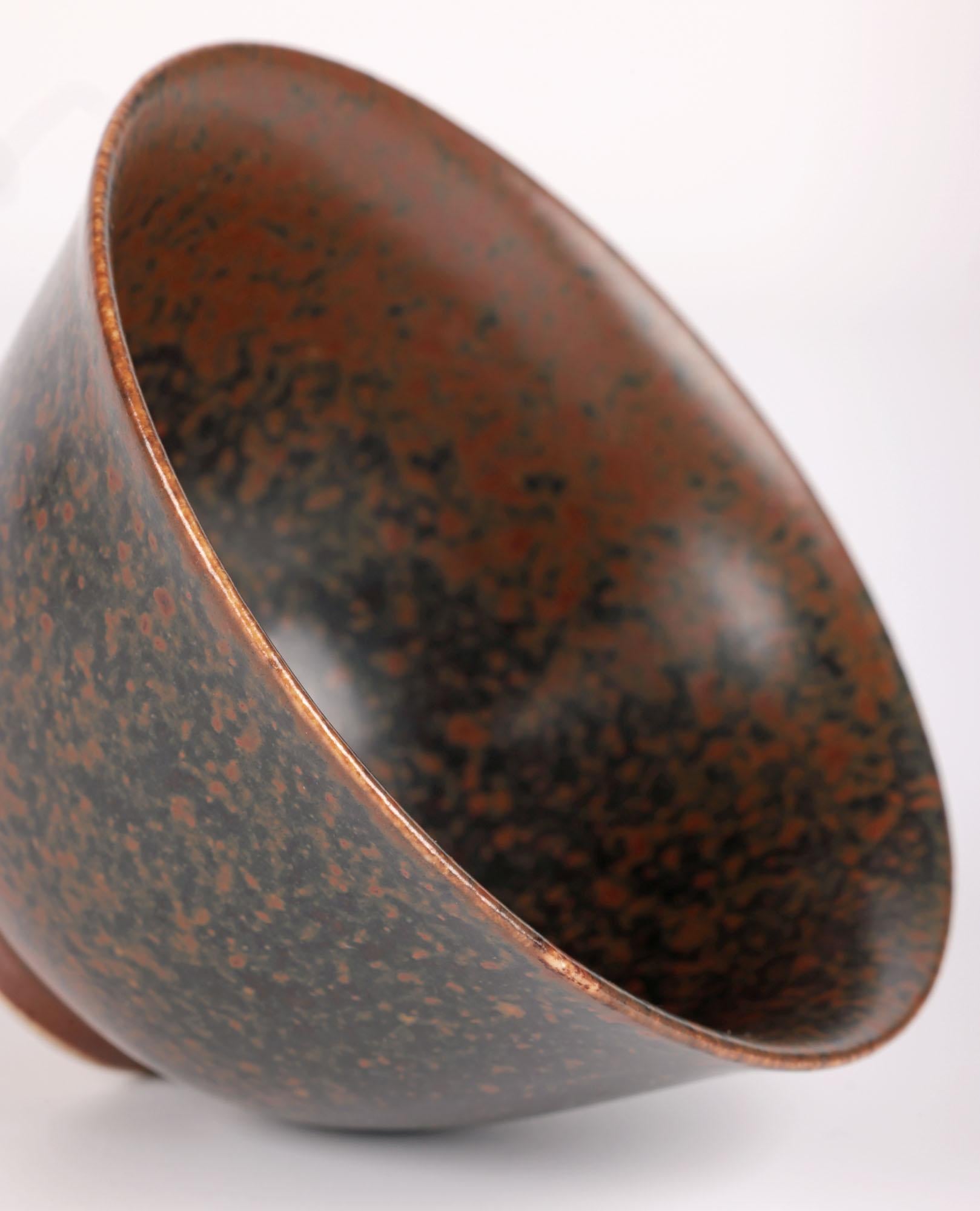 Ceramic Eva Staehr-Nielsen Saxbo Mottled Brown Studio Pottery Bowl For Sale